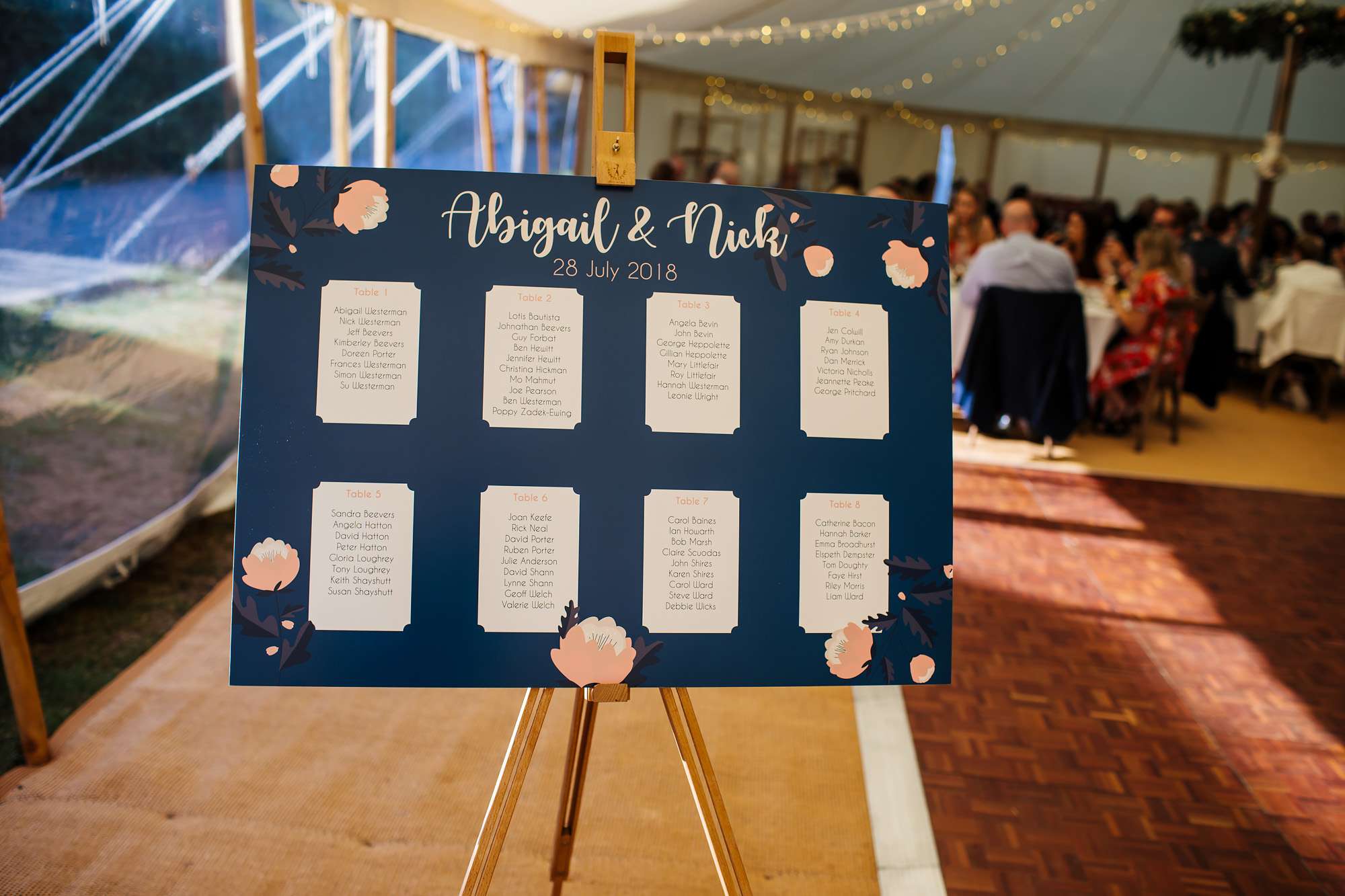 Seating plan in the marquee for a wedding