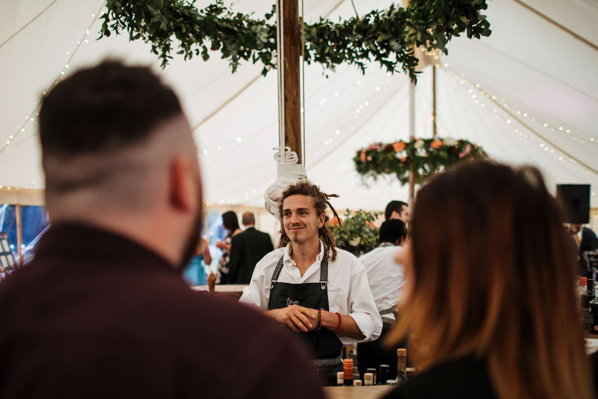 Barman working at a wedding at Fixby Hall