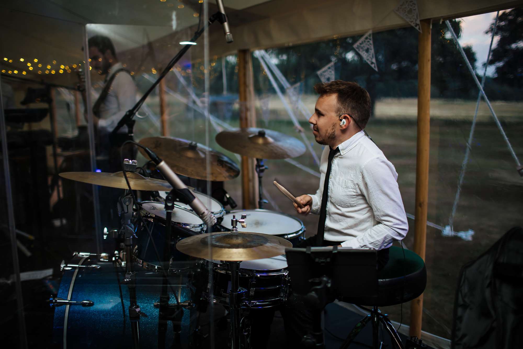 Drummer in the band at a wedding in Yorkshire