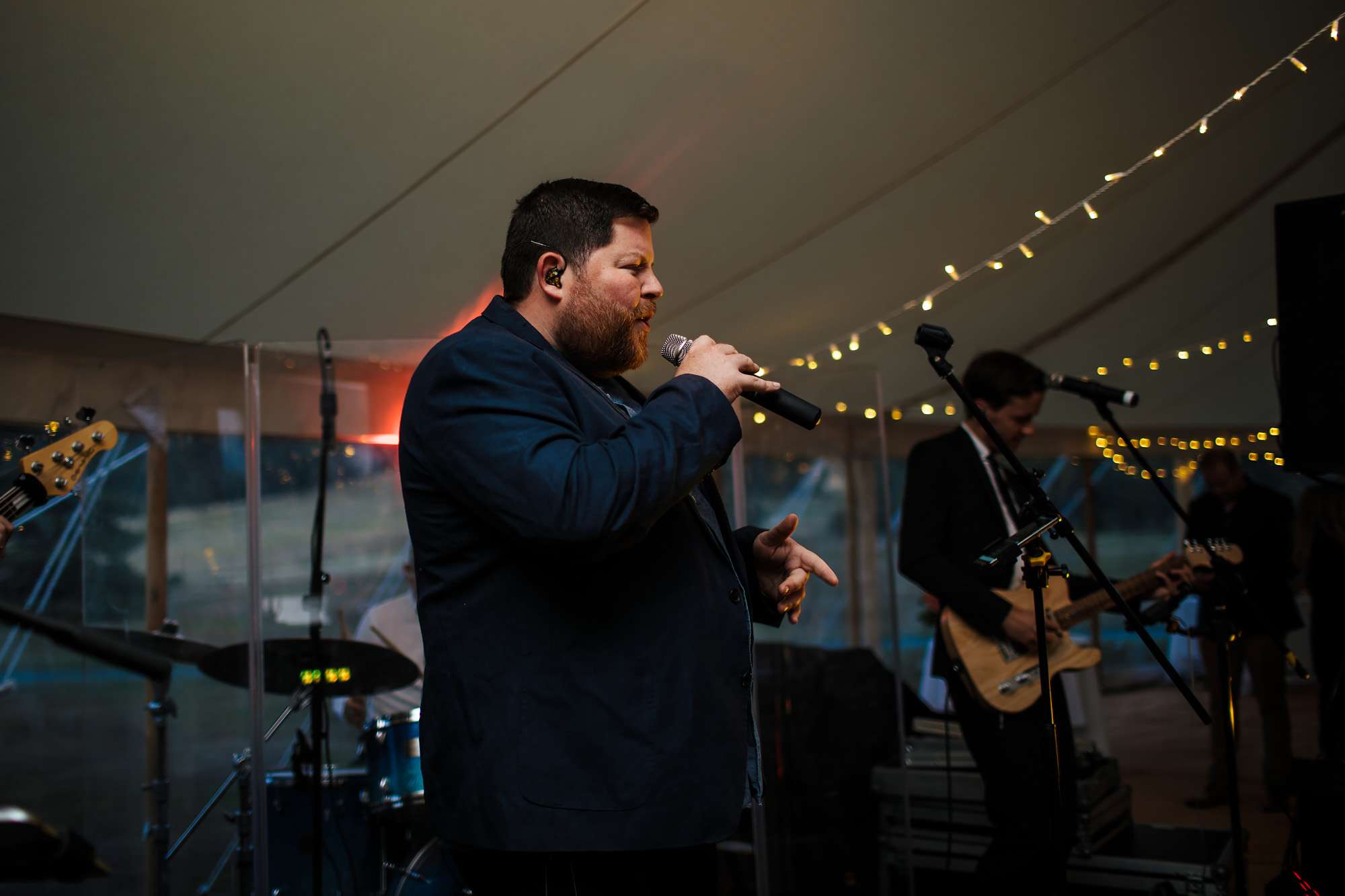 Singer performing at a wedding at Fixby Hall