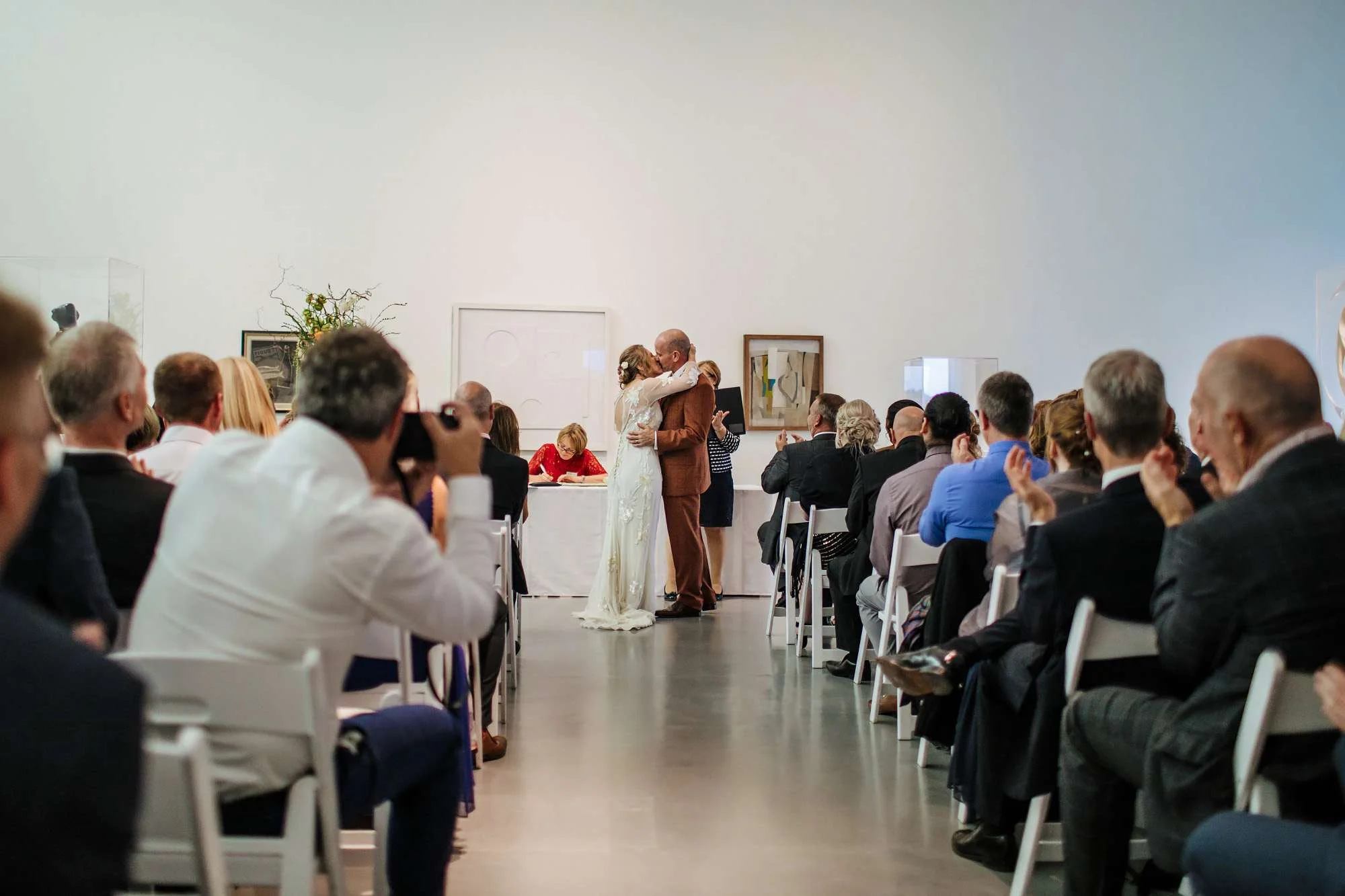 First kiss at a Hepworth Art Gallery wedding
