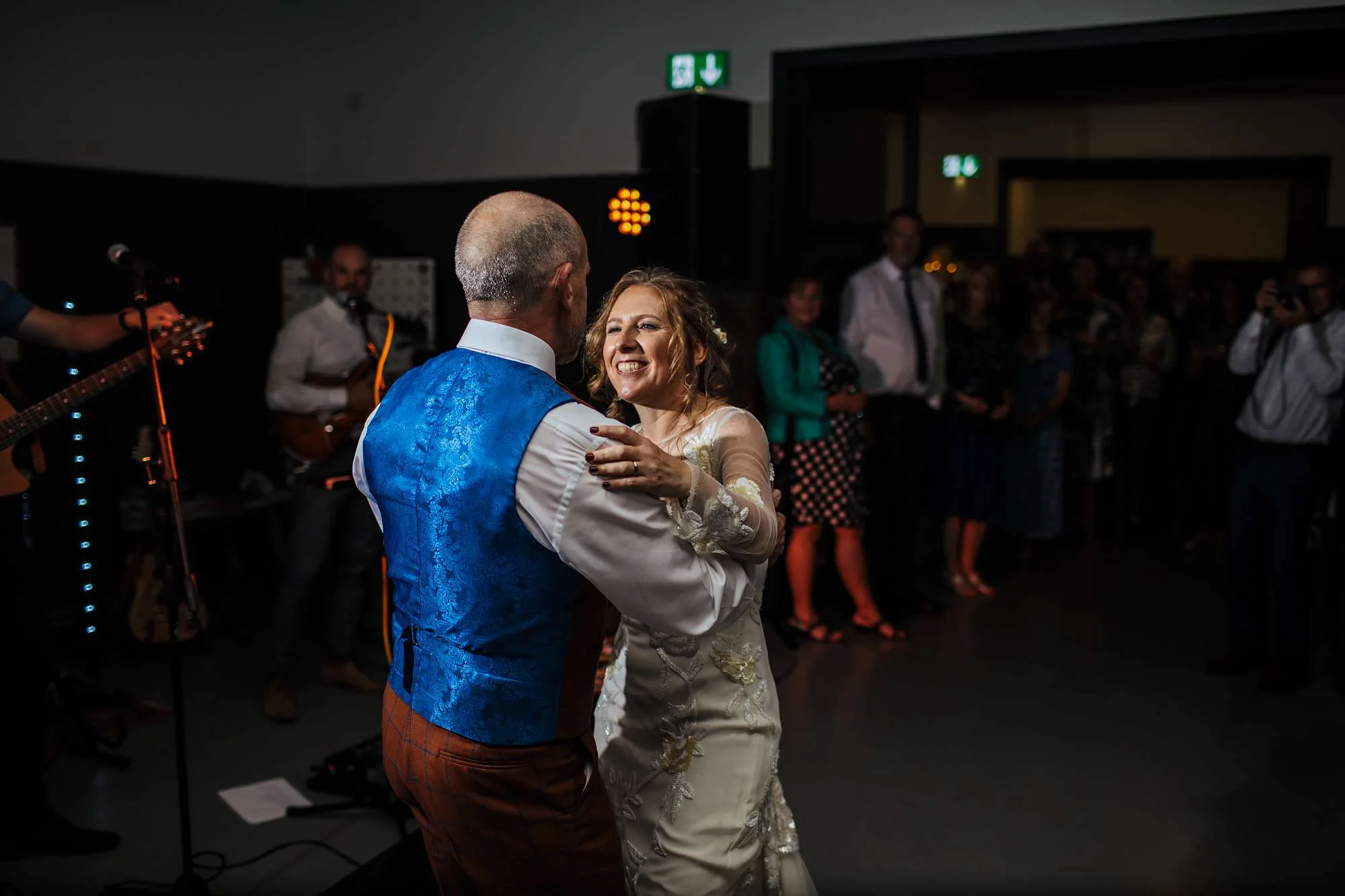 Bride and groom perform their first dance at Hepworth Art Gallery