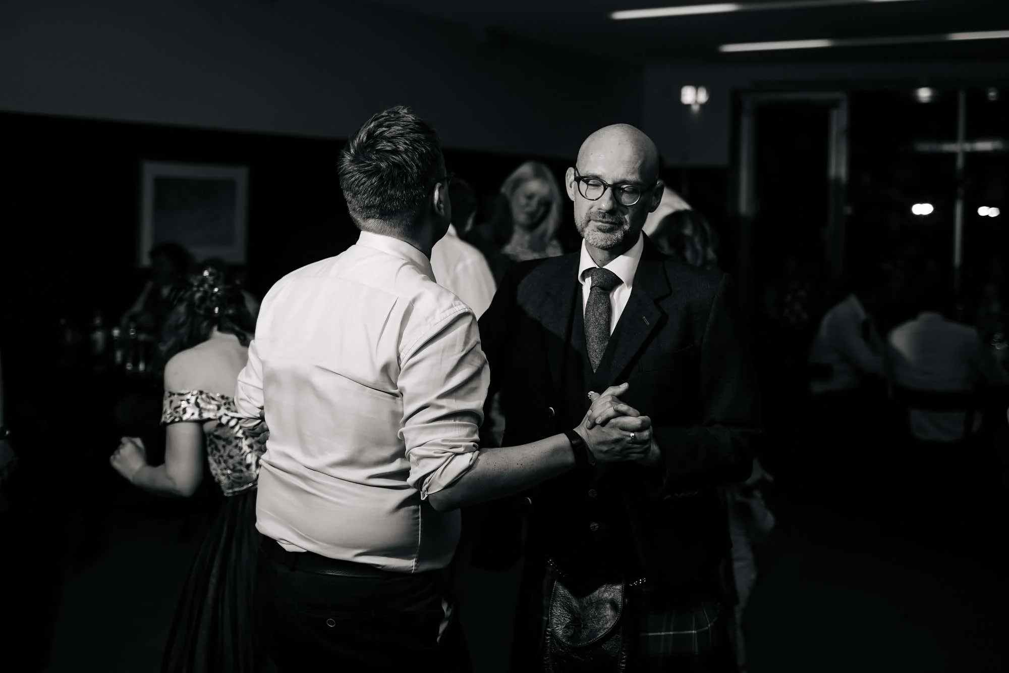 Dancing evening guests at Hepworth Art Gallery wedding