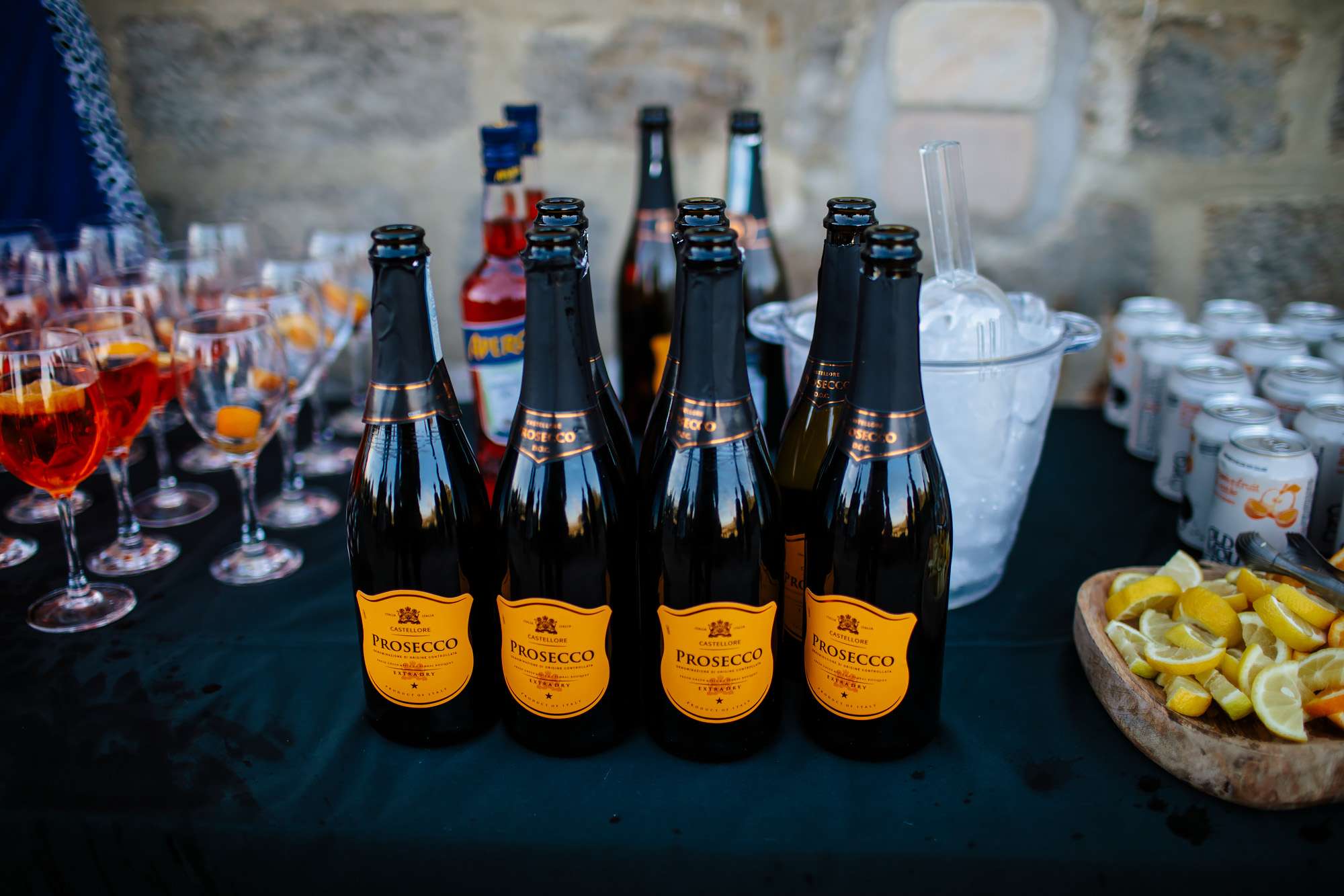 Bottles of prosecco at a Leeds wedding