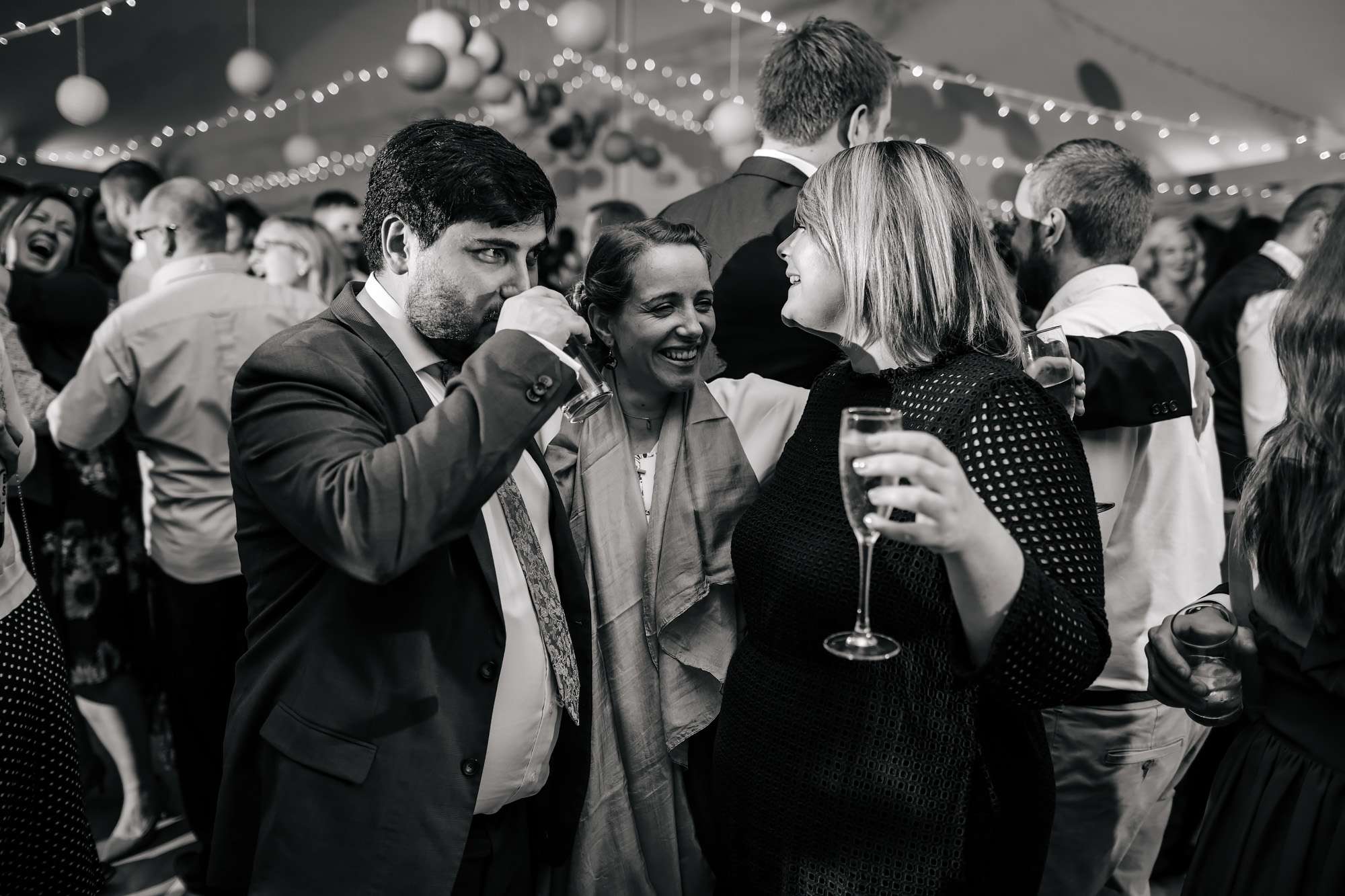 Wedding guests on the dance floor at East Keswick Village Hall