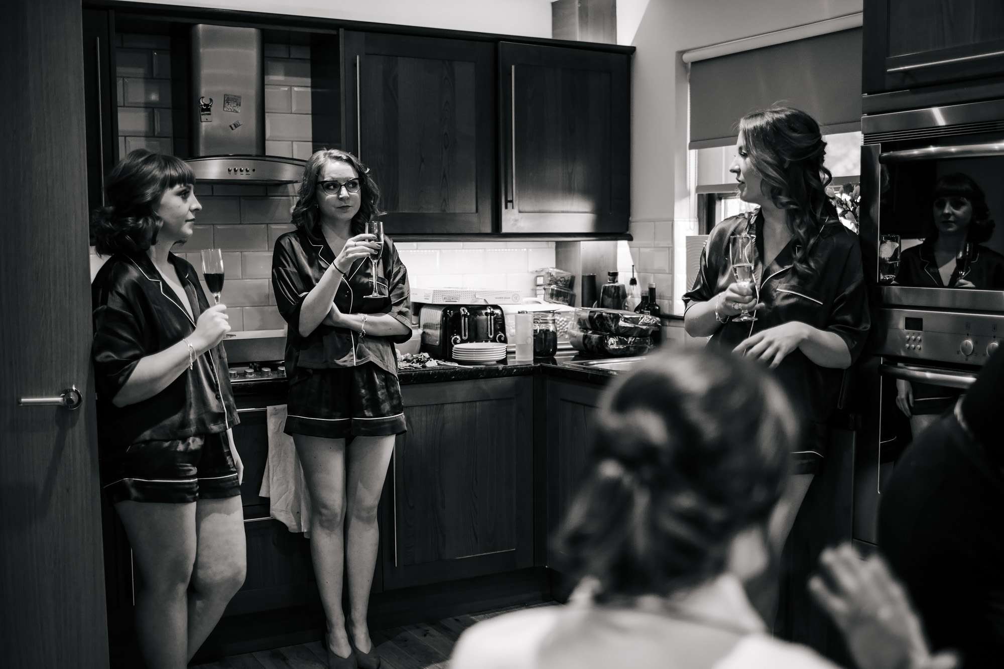 Bridesmaids sipping Champagne before a wedding in Fife