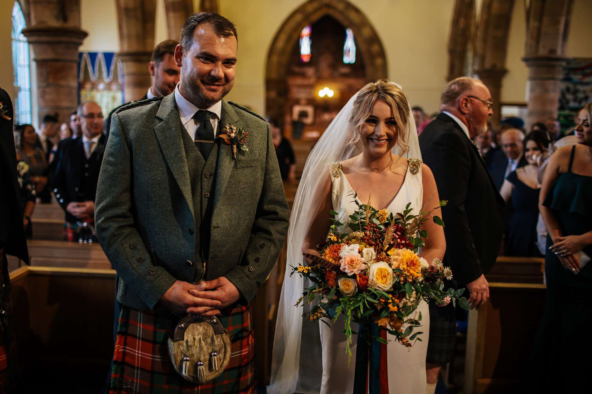 Bride and groom at a Crail church wedding