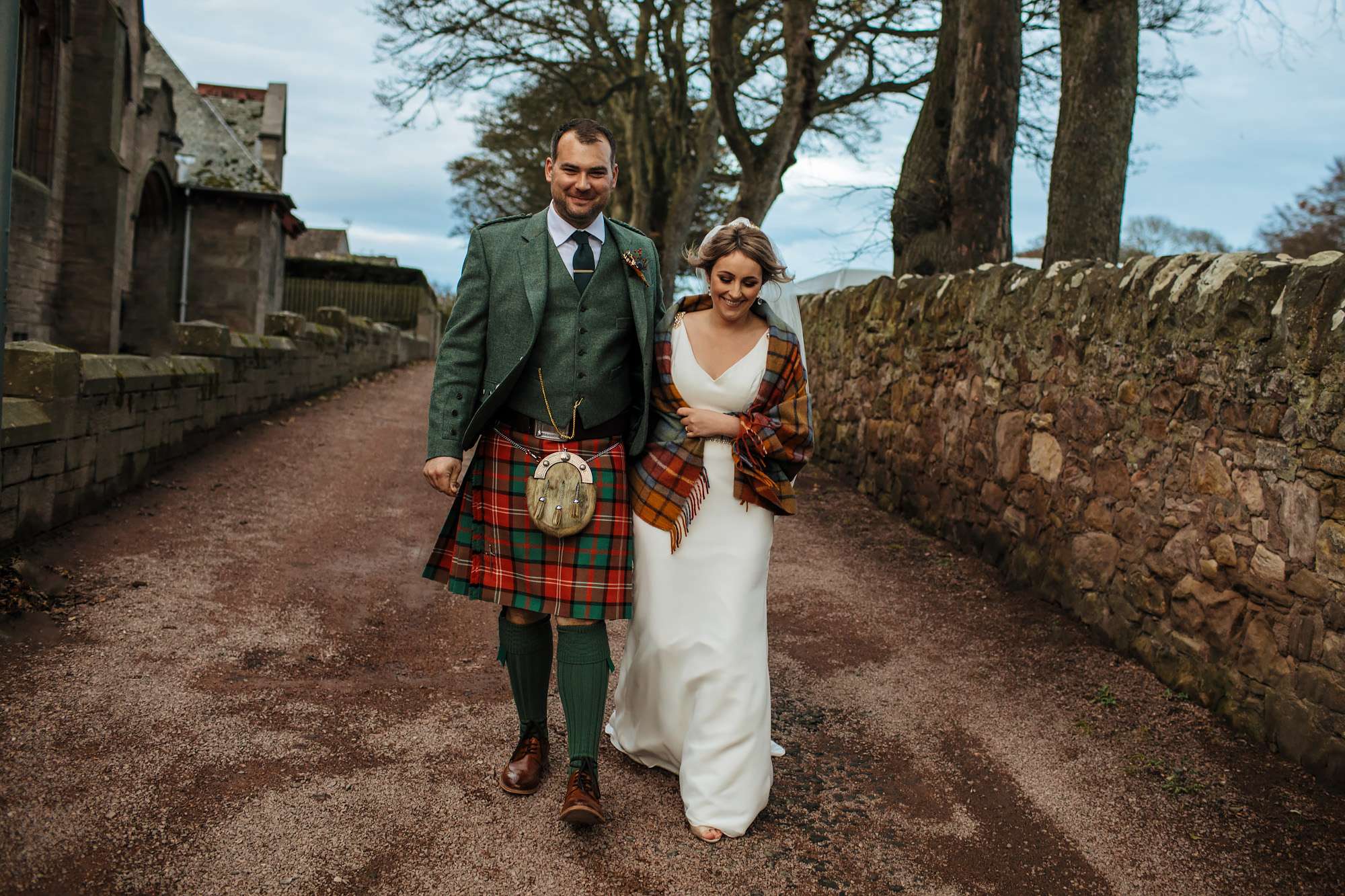 Bride and groom at their Crail wedding