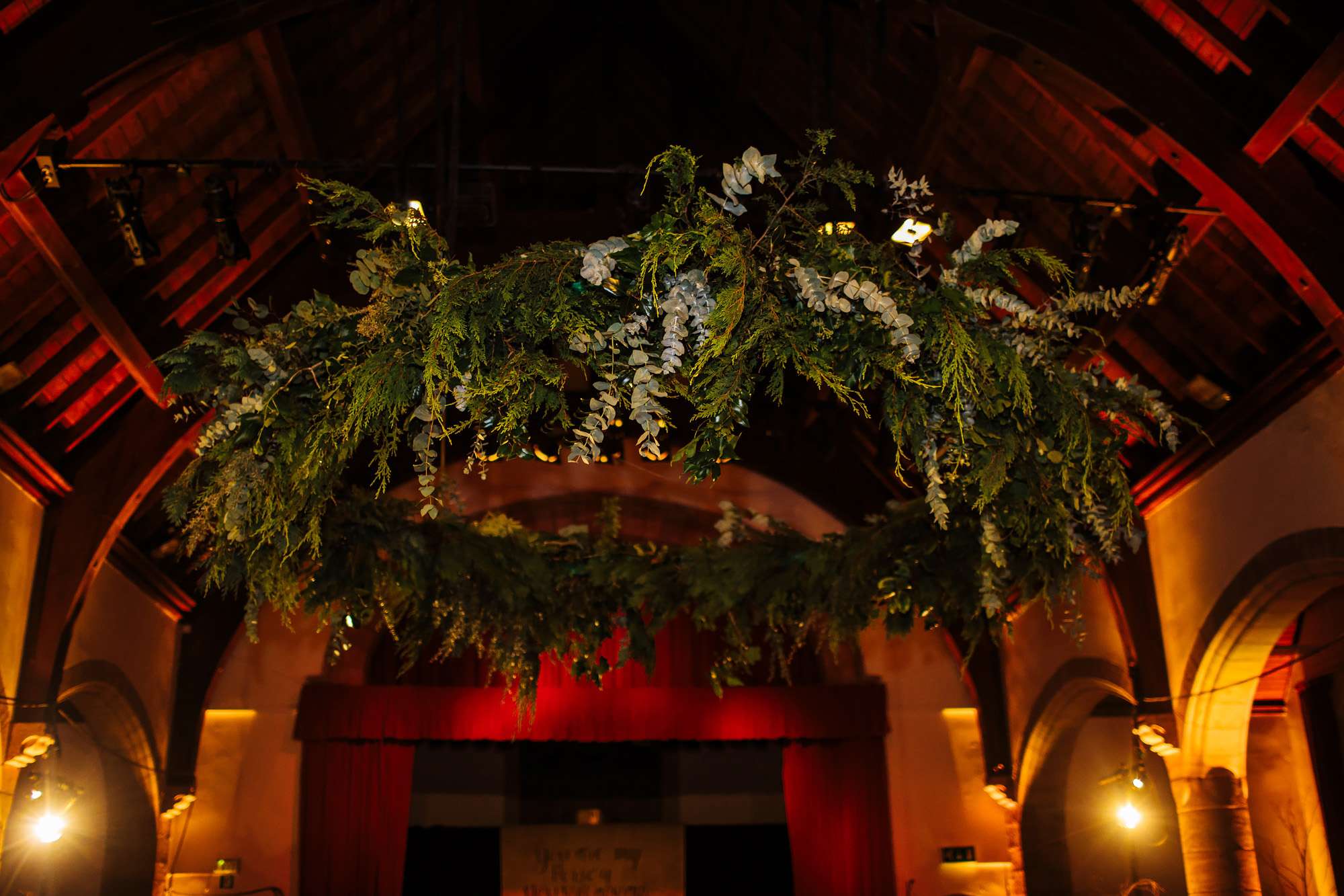 Huge floral wreath at a Scottish wedding