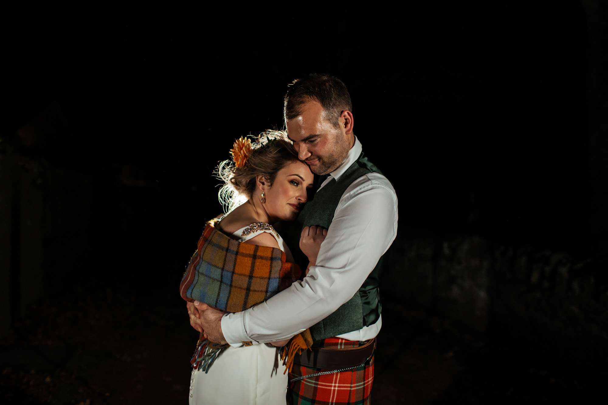 Bride and groom portrait at their Crail wedding