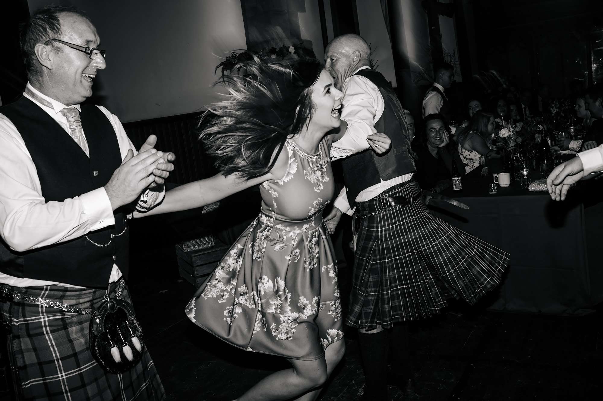 Wedding guests enjoying a ceilidh in Crail