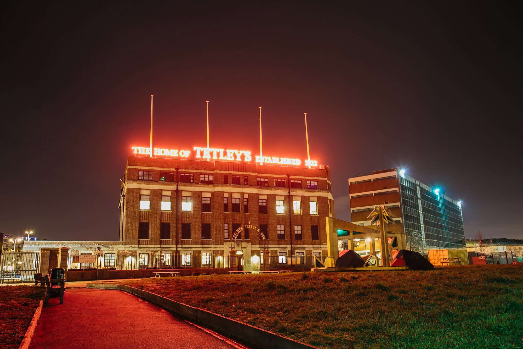 Night time shot of The Tetley Leeds exterior