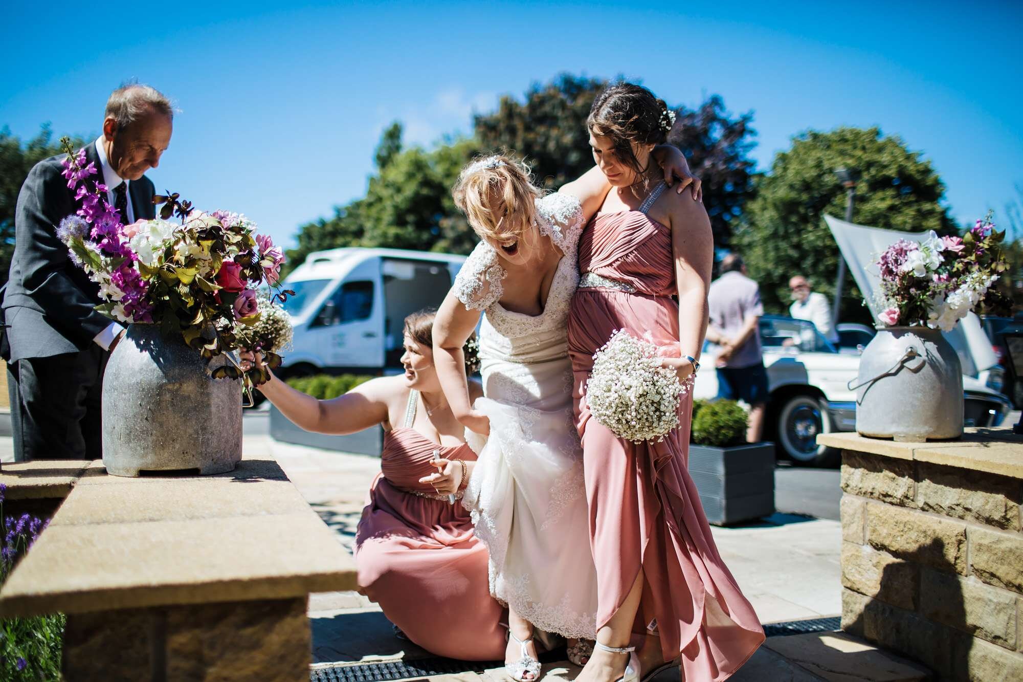 Bride gets her shoe caught in a drain