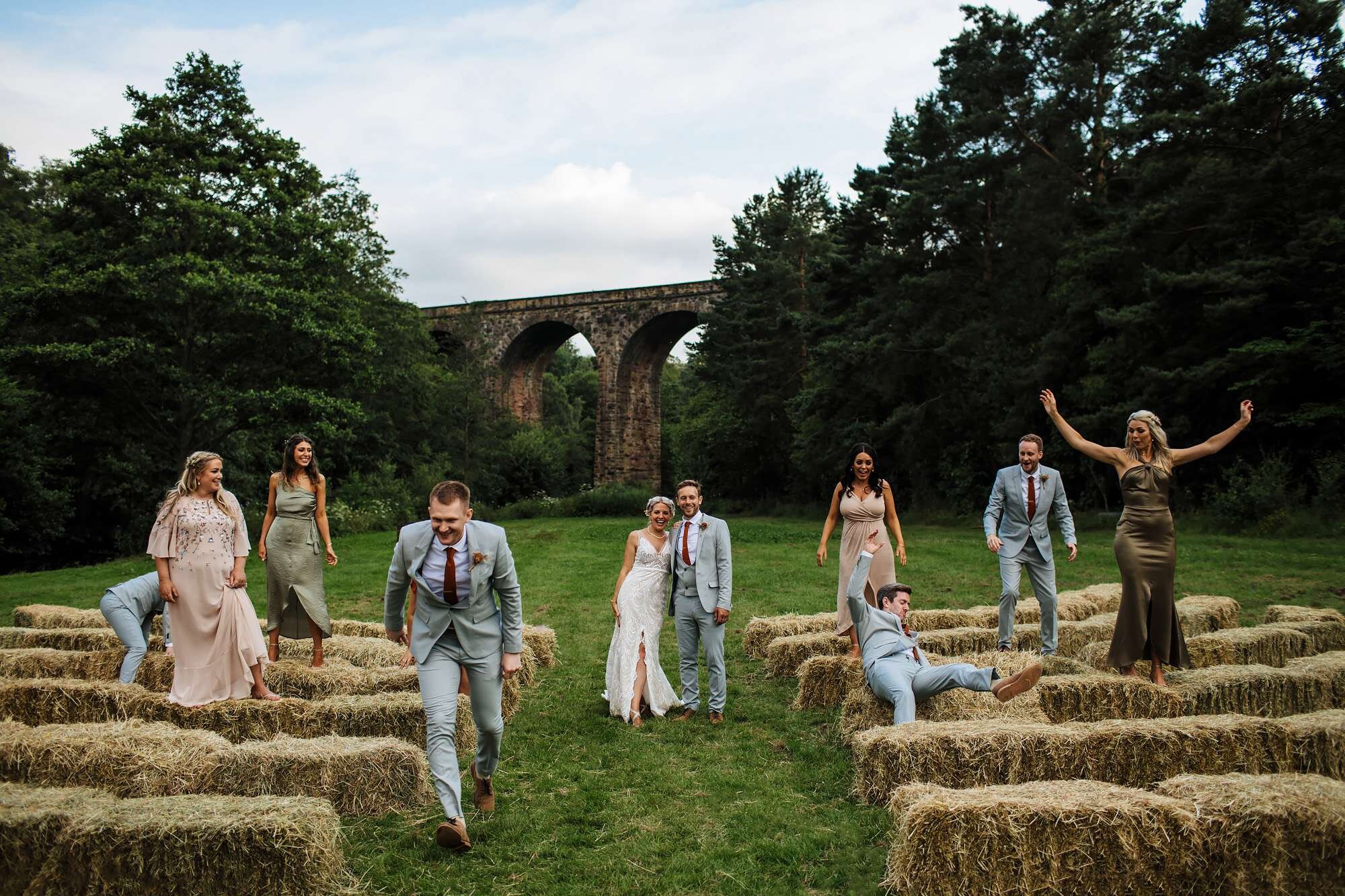 Wedding guests fall over hay bails in Yorkshire