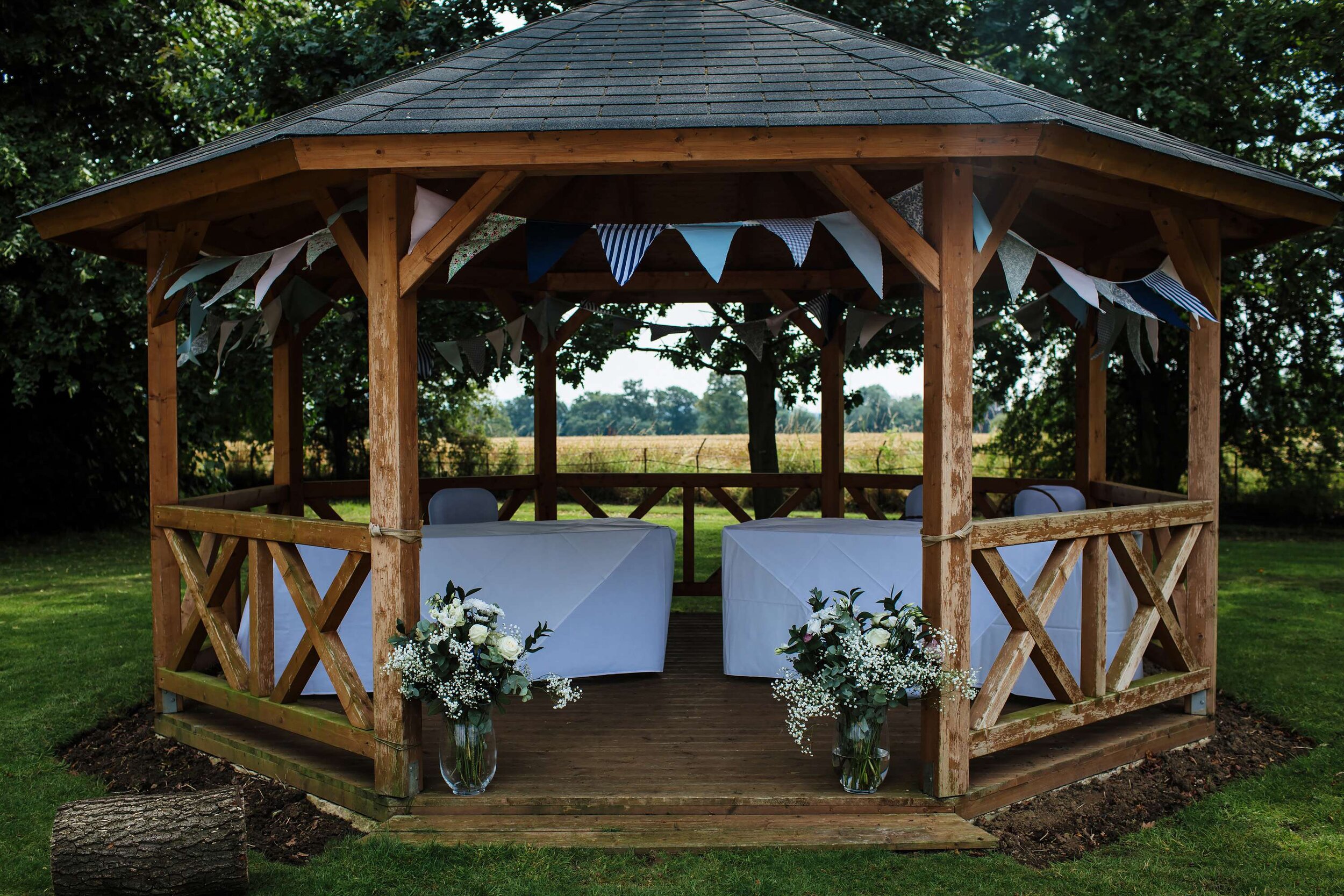 Garden pavilion ready for a Solberge Hall wedding