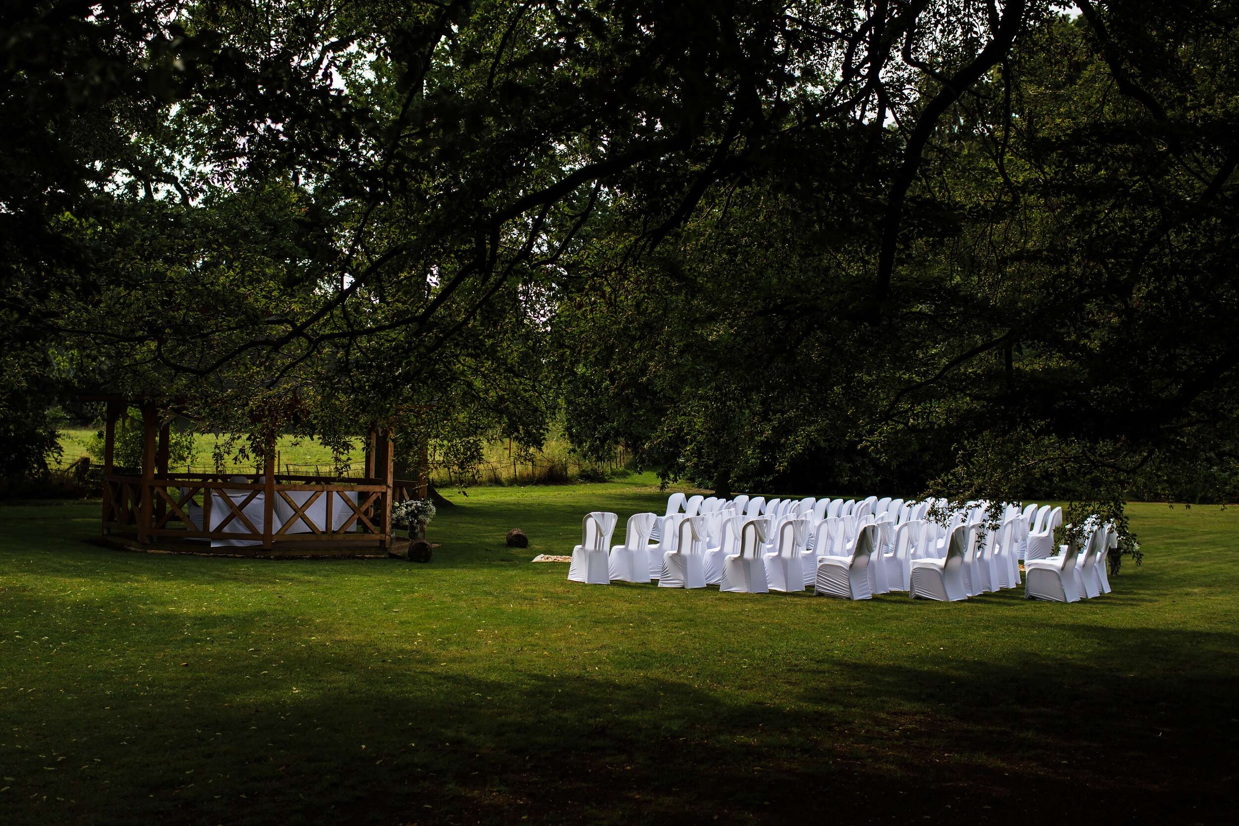 Outdoor seating set up for a wedding in Yorkshire