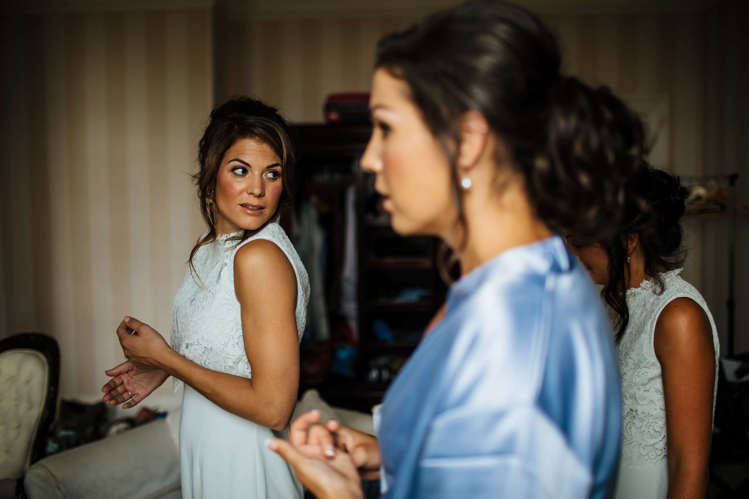 Bridesmaids getting ready on the wedding morning