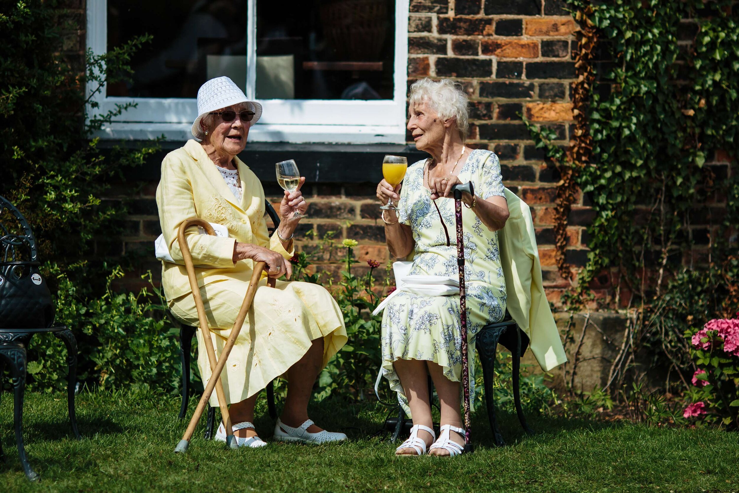 Two grannies chatting at a Solberge Hall wedding