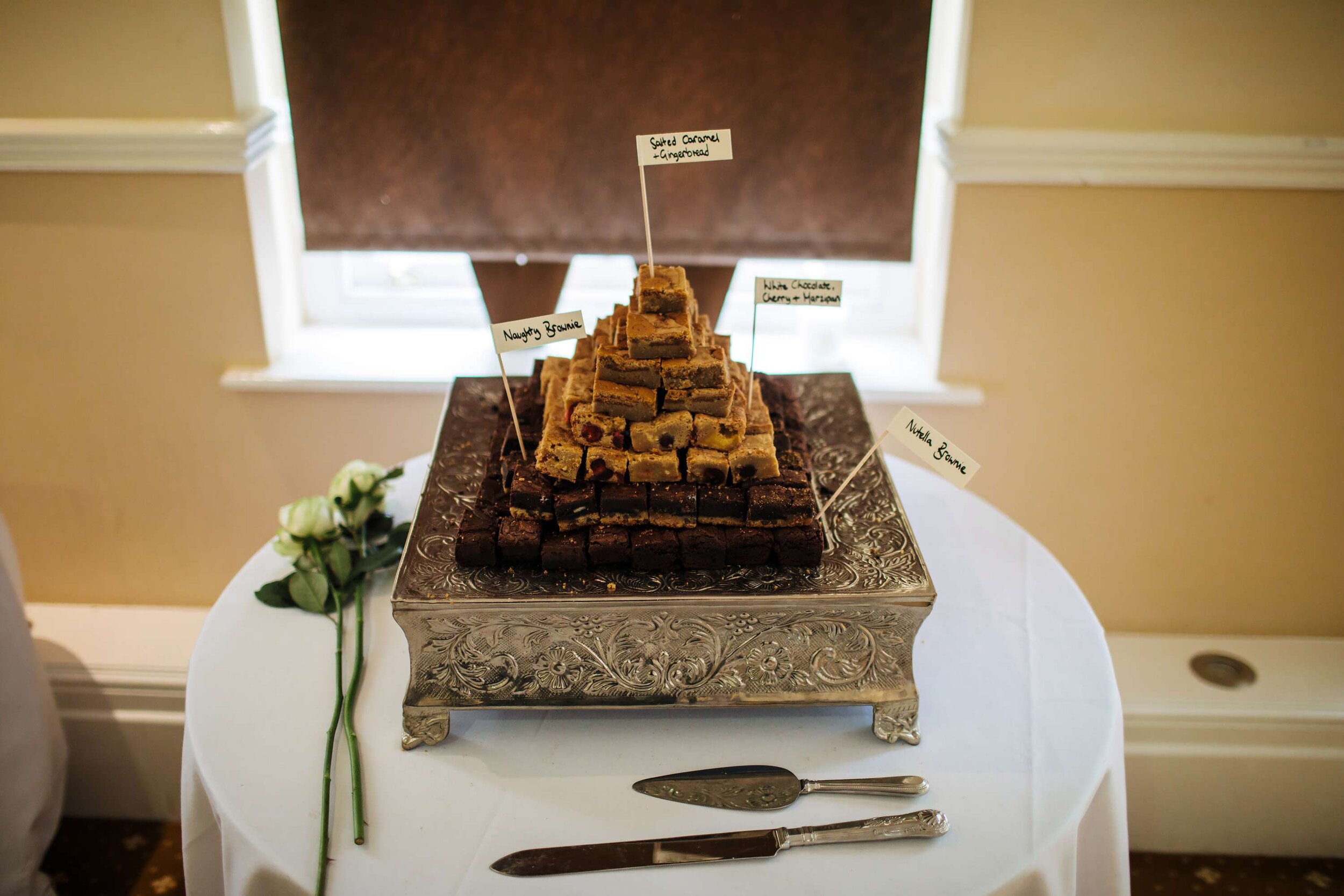 Brownie wedding cake at Solberge Hall