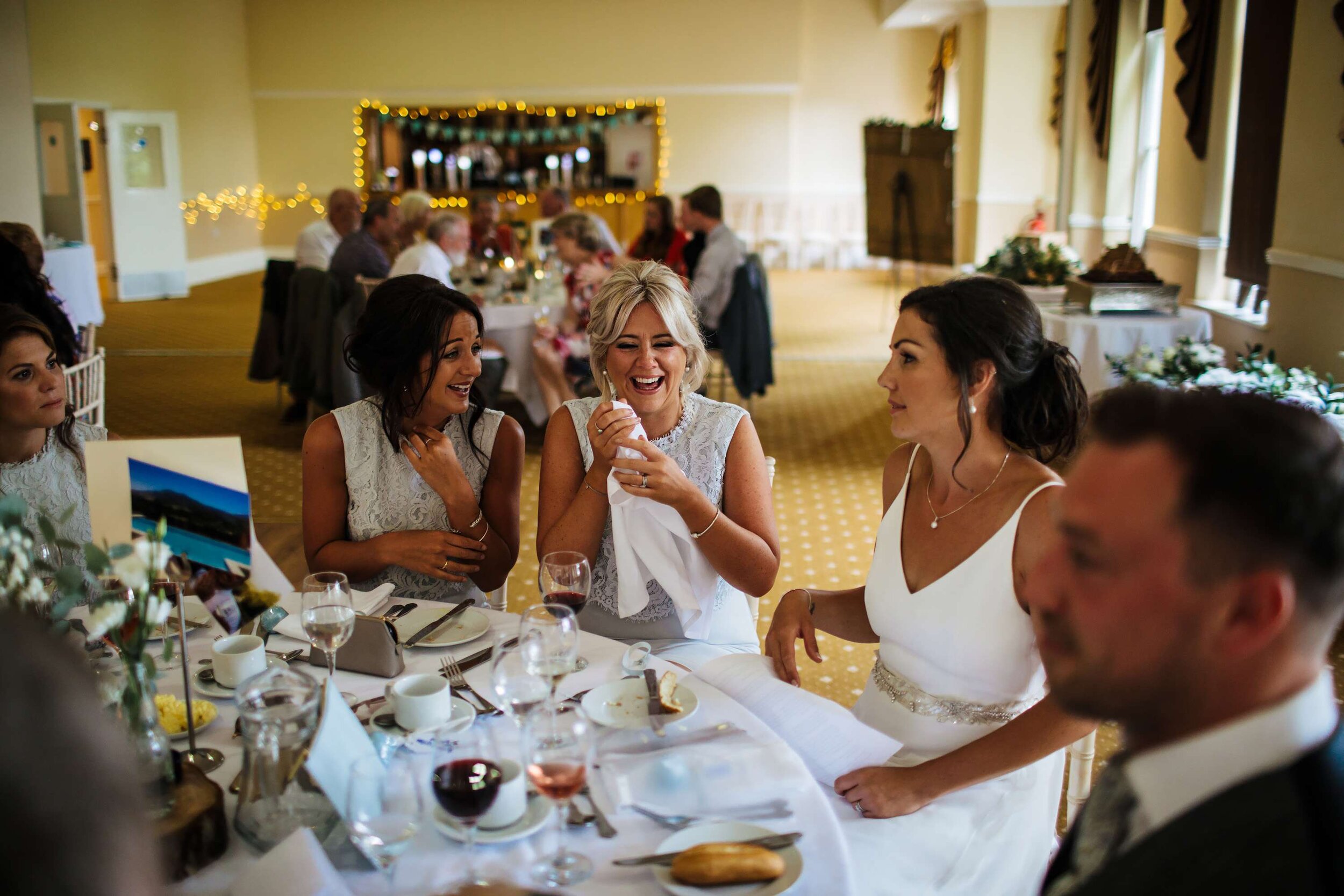 Bridesmaids getting emotional at a Solberge Hall wedding