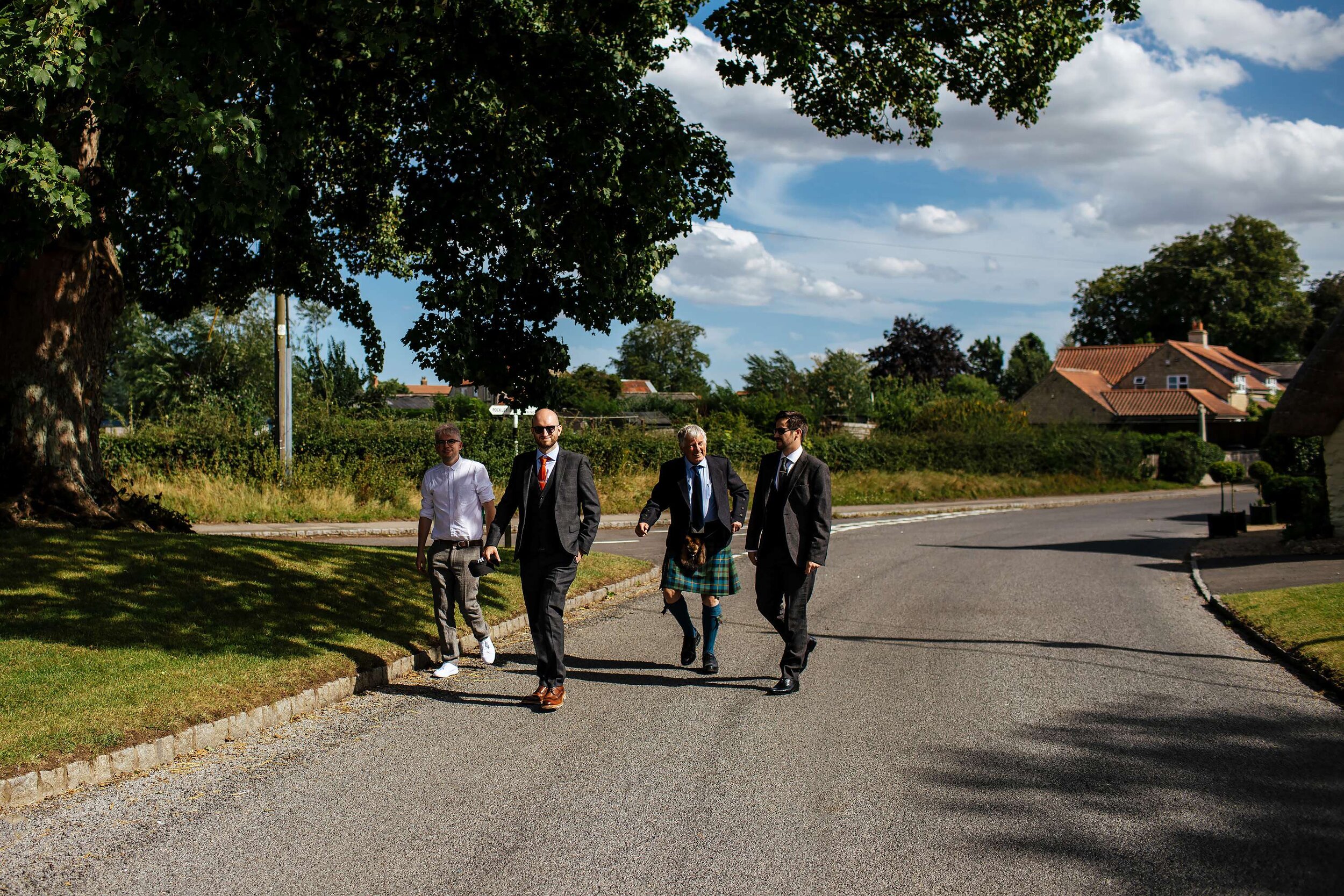 Groom walks to his wedding in North Yorkshire