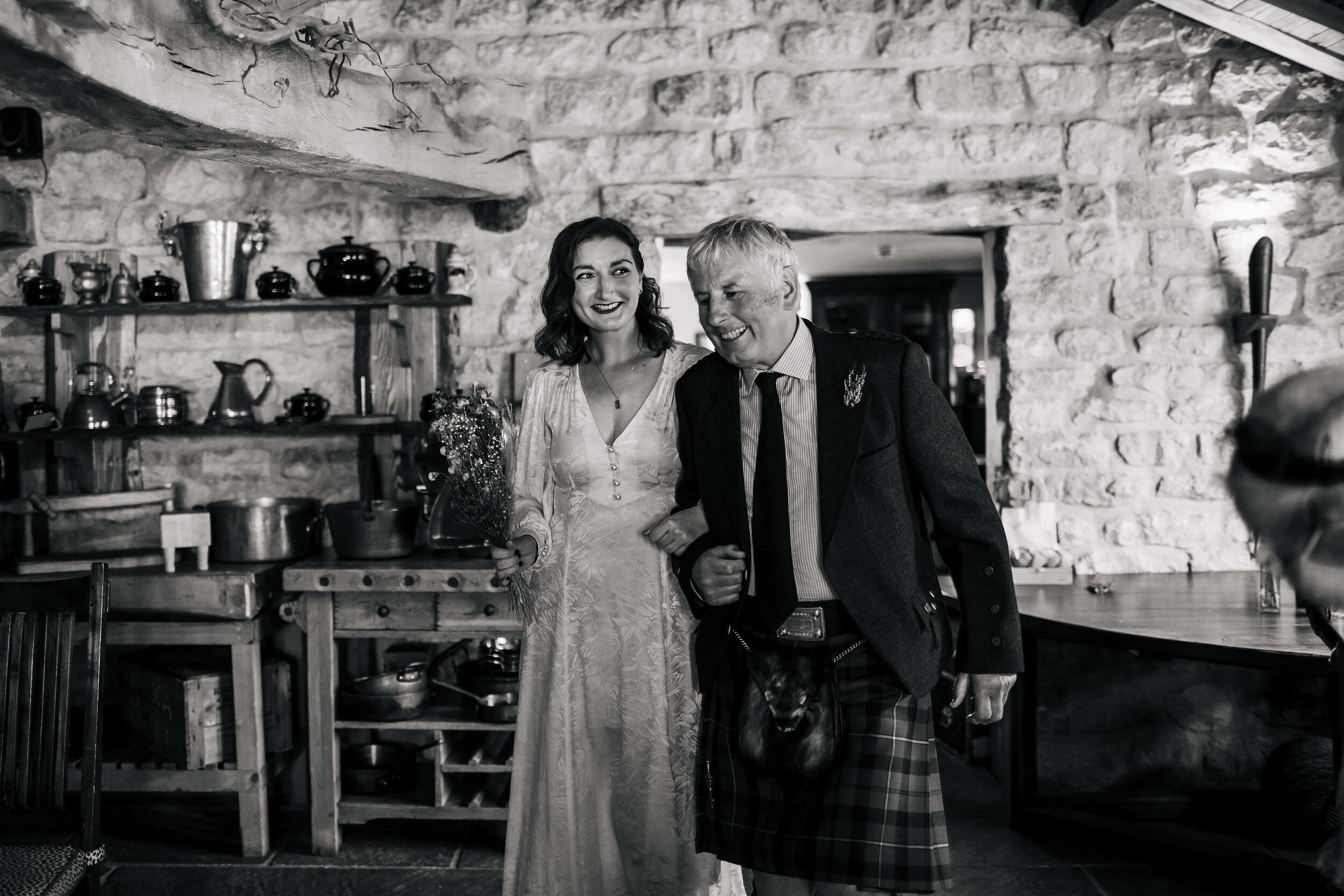 Bride and dad walk down the aisle at The Star Inn Harome