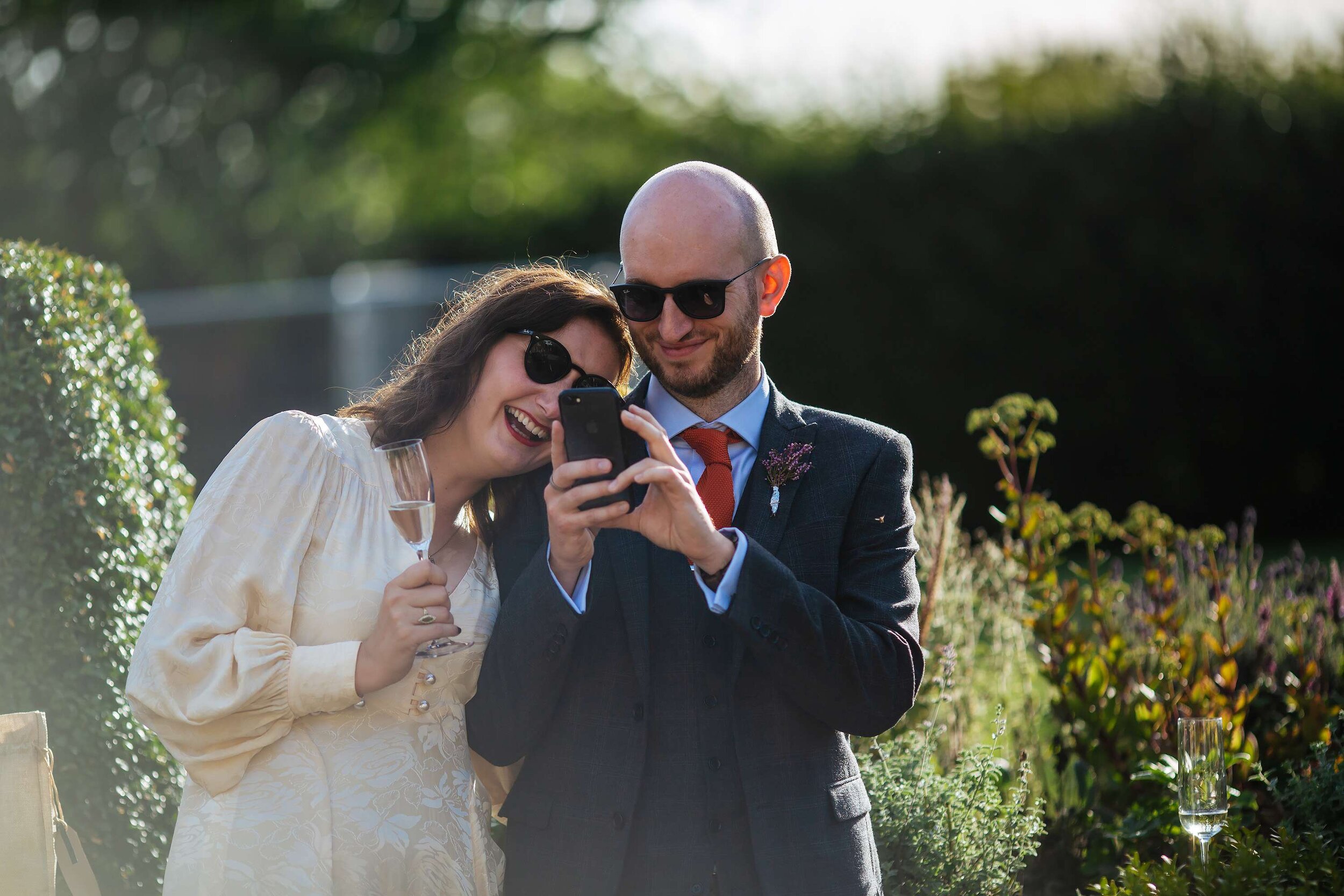 Bride and groom wedding selfie in North Yorkshire