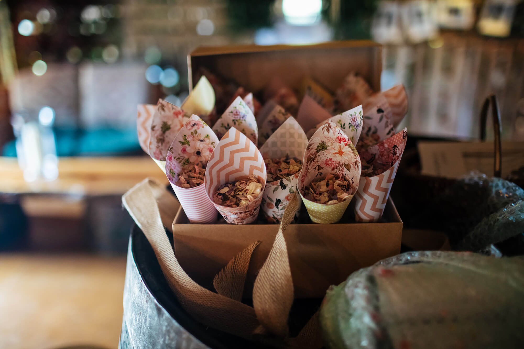 Cones of confetti for a Scottish farm wedding