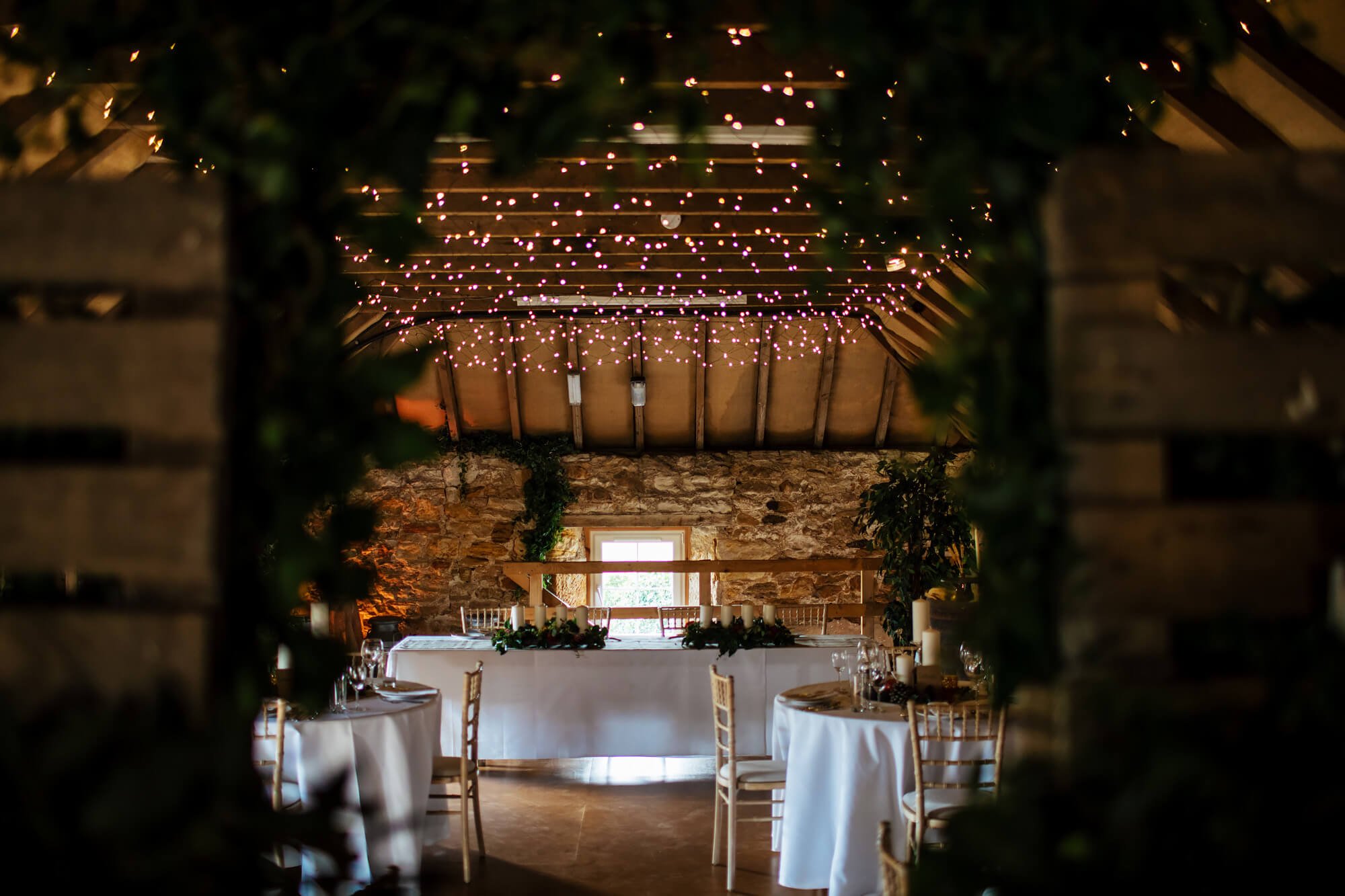 Table layout for a farm wedding in Scotland