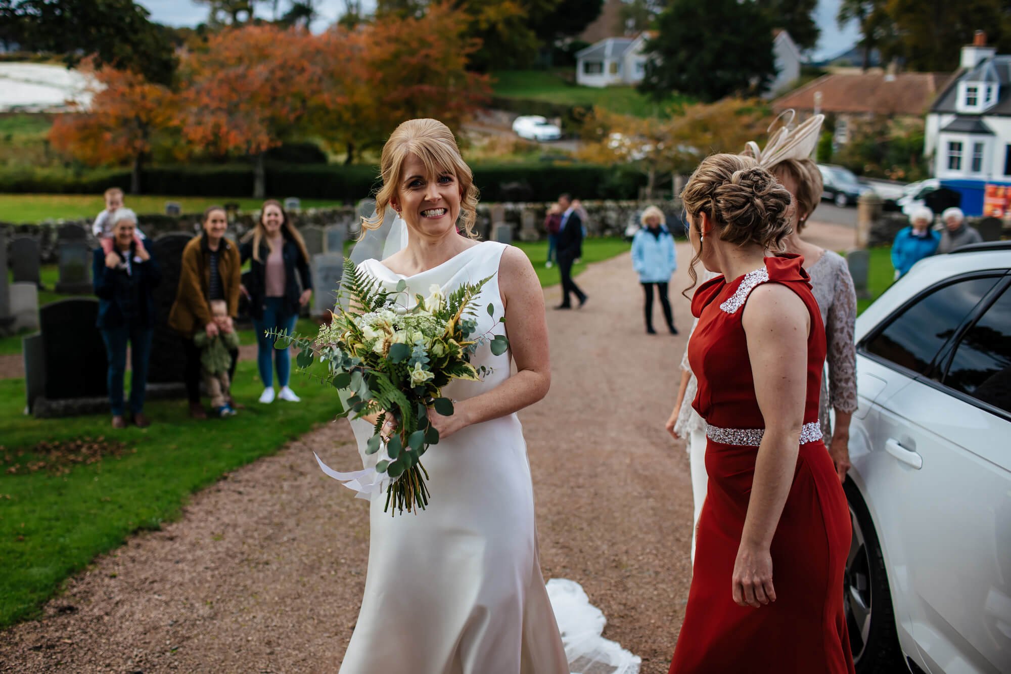 Bride arriving at the church in Fife