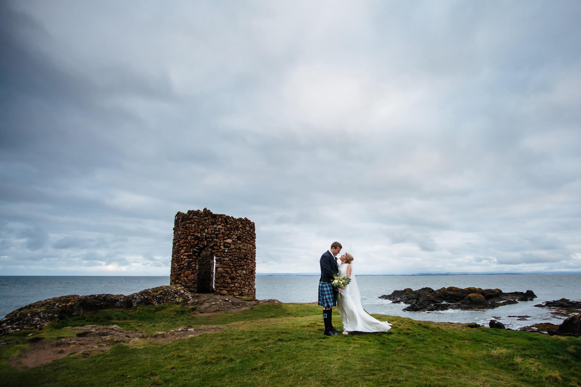 Scottish farm wedding portrait on the coast