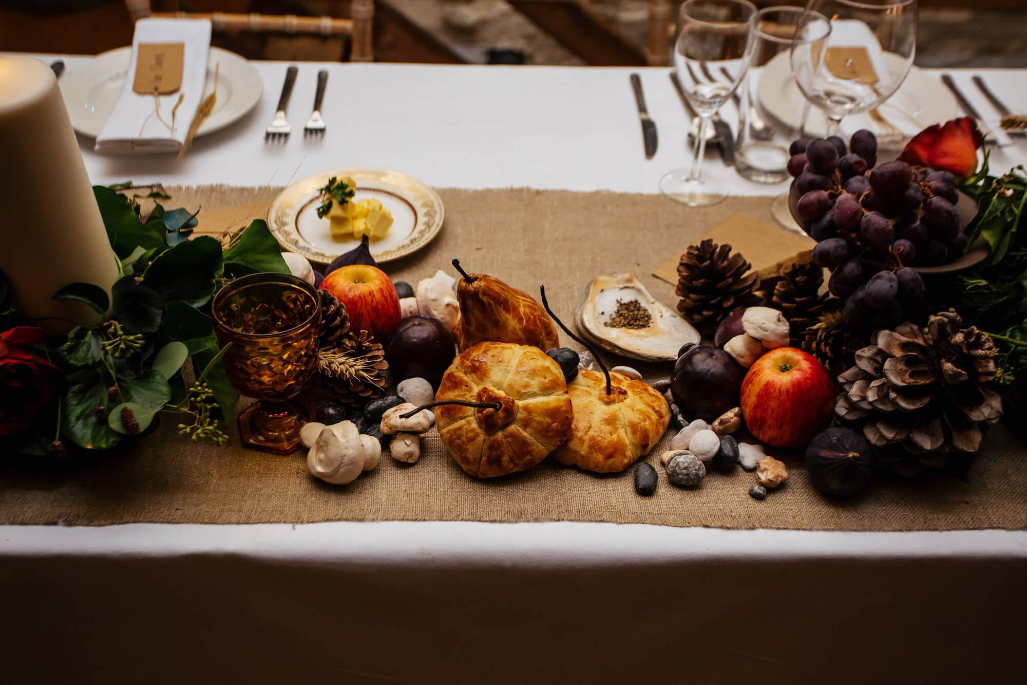 Autumnal decorations at a Scottish farm wedding