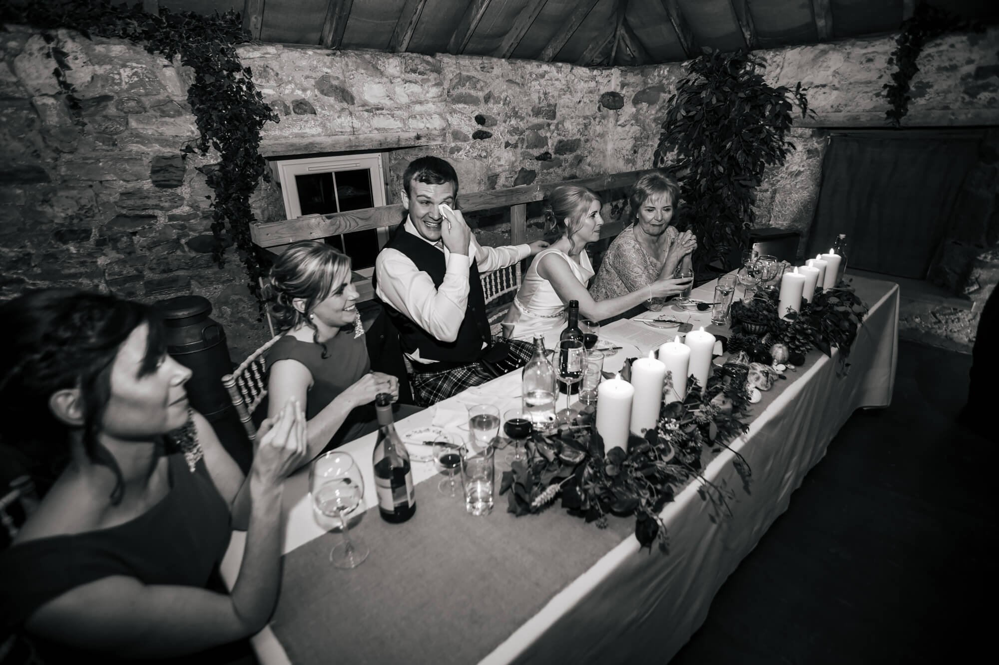 Groom crying on his wedding day in Scotland