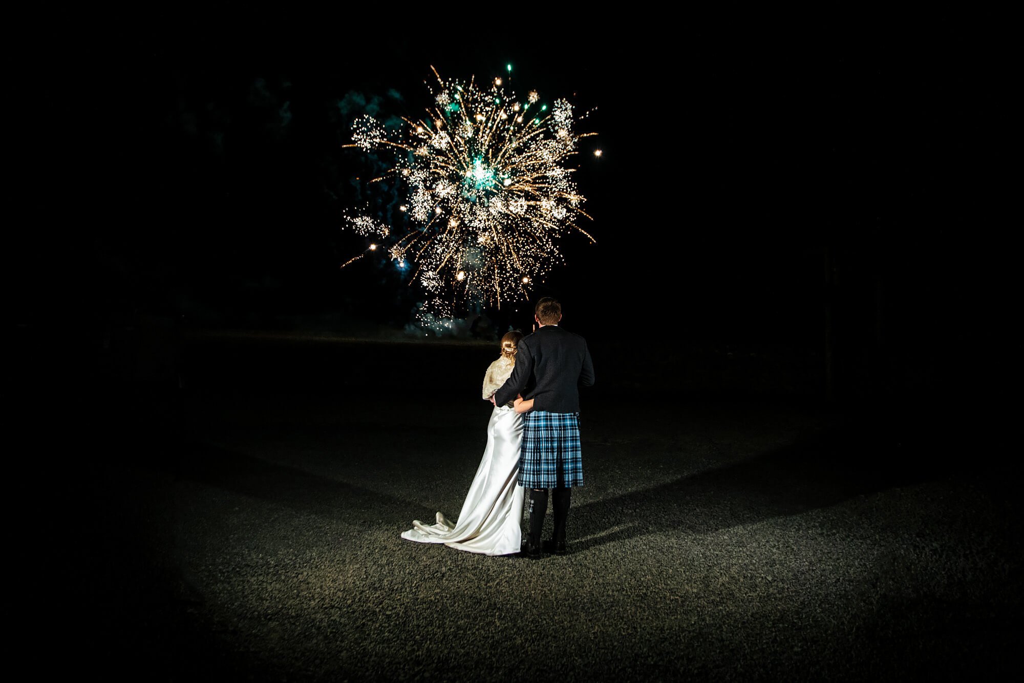 Scottish farm wedding with fireworks finale