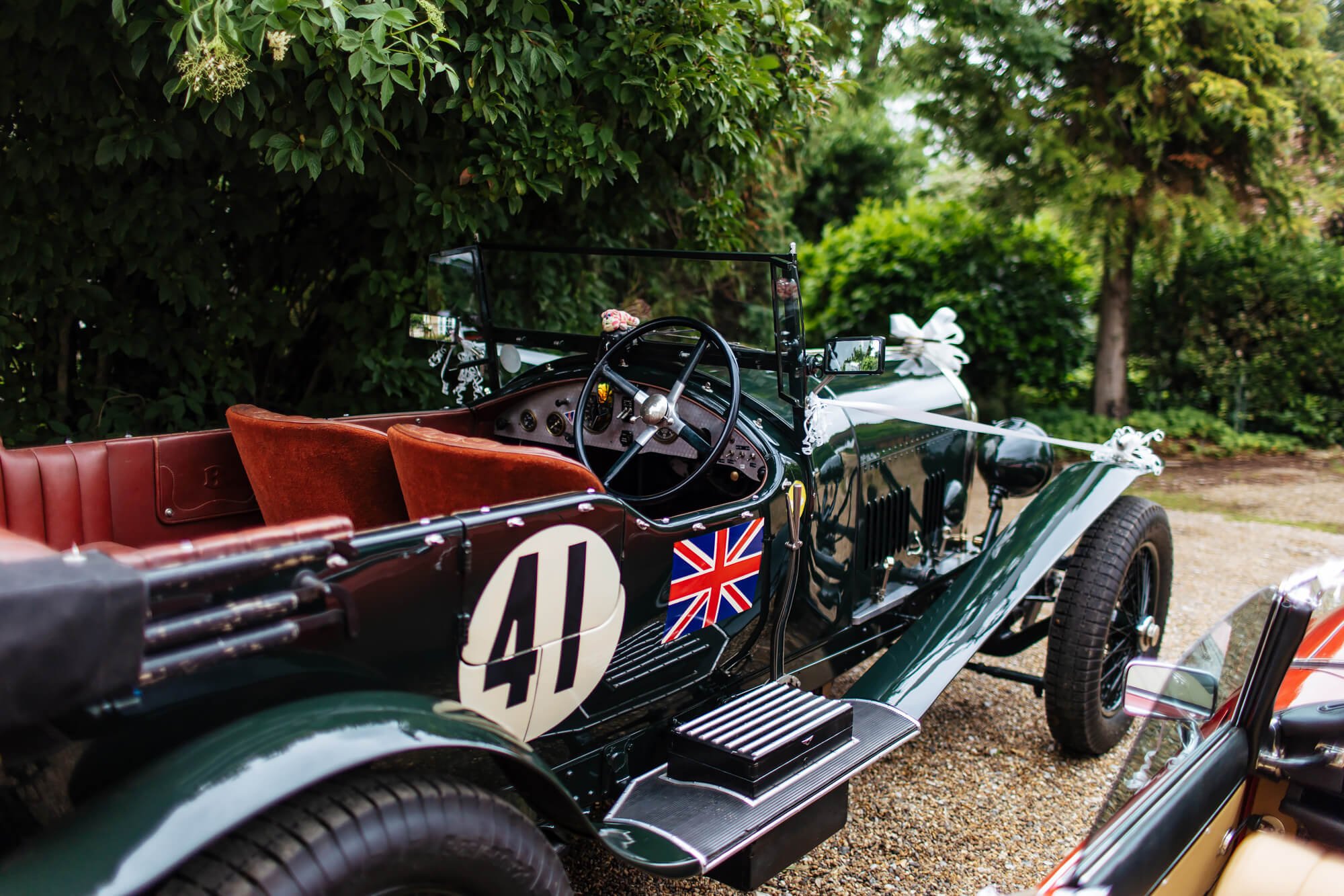 Vintage Bentley racing car ready for a wedding