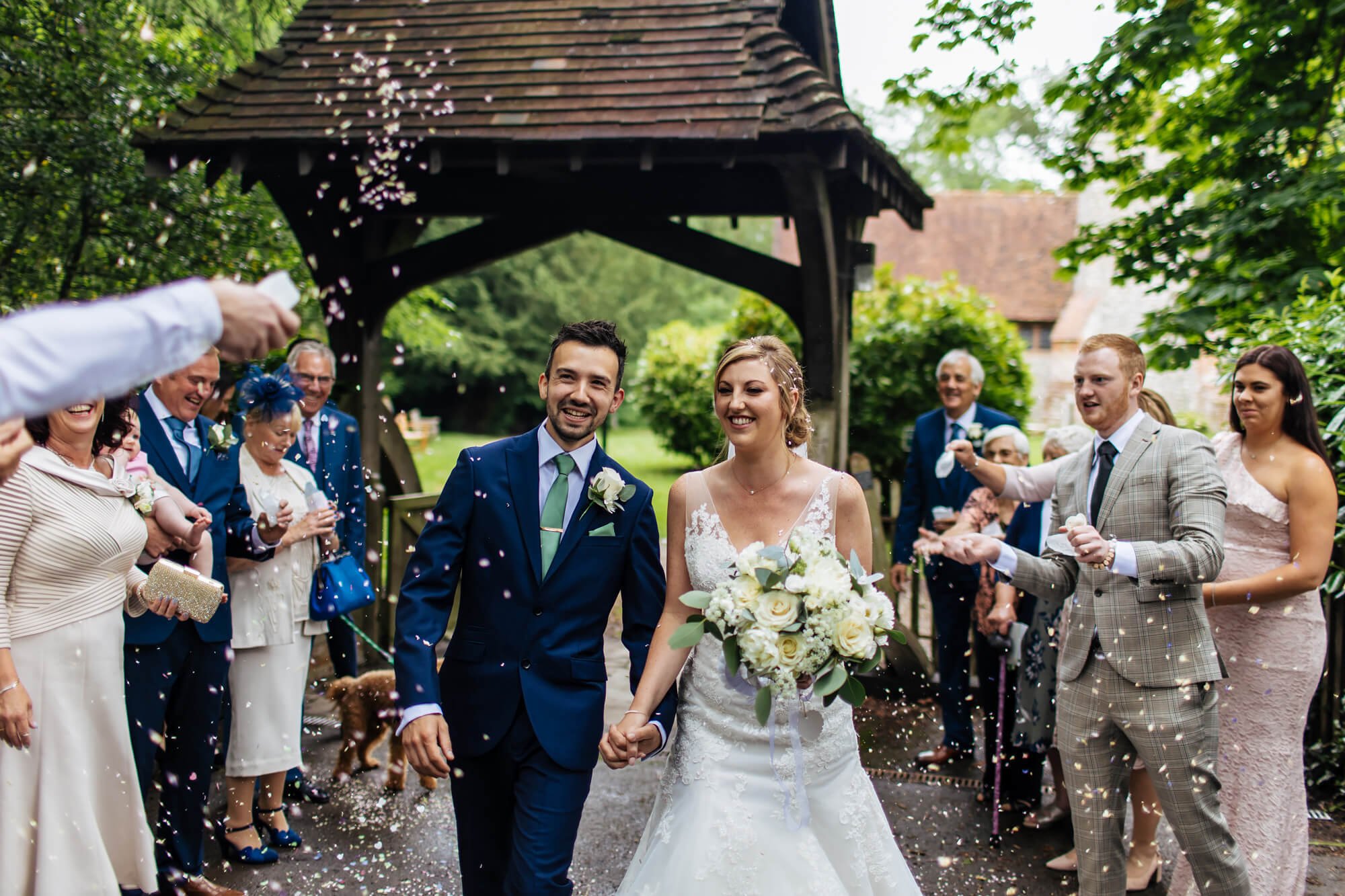 Confetti photo at a wedding in Kent