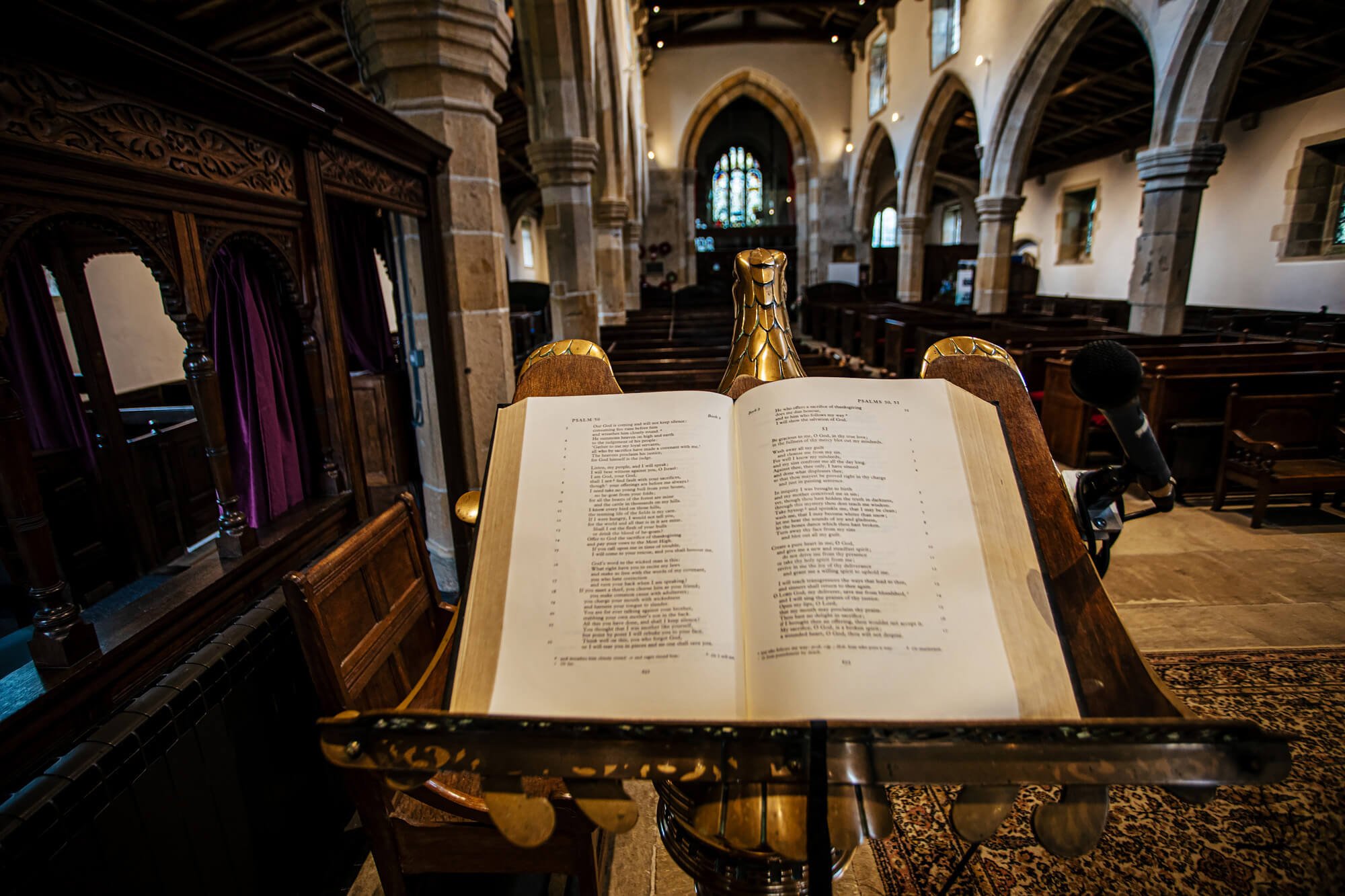 Bible on the stand at the church for a wedding