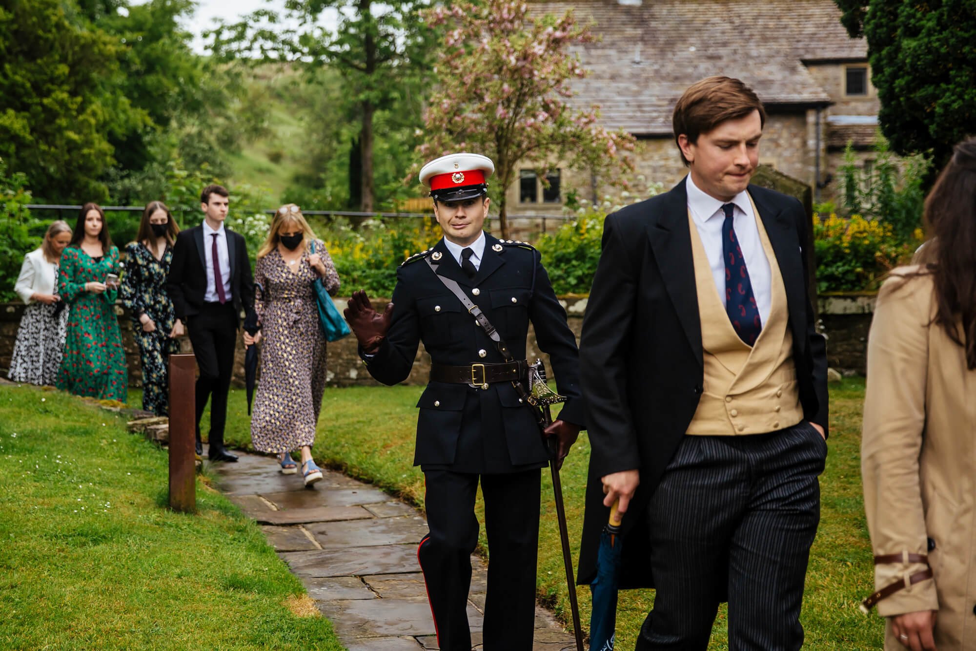 Wedding guests arriving at the church in Yorkshire