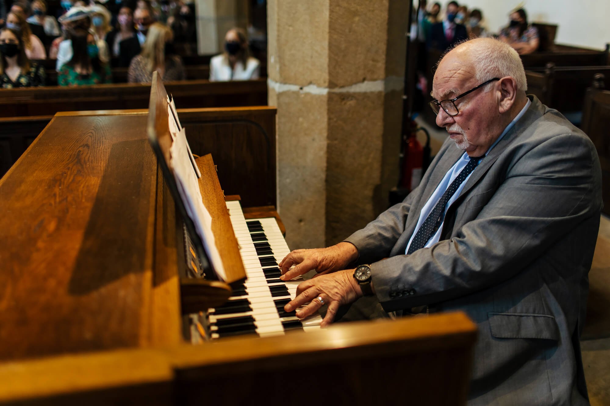 Church organist performs at a Yorkshire wedding