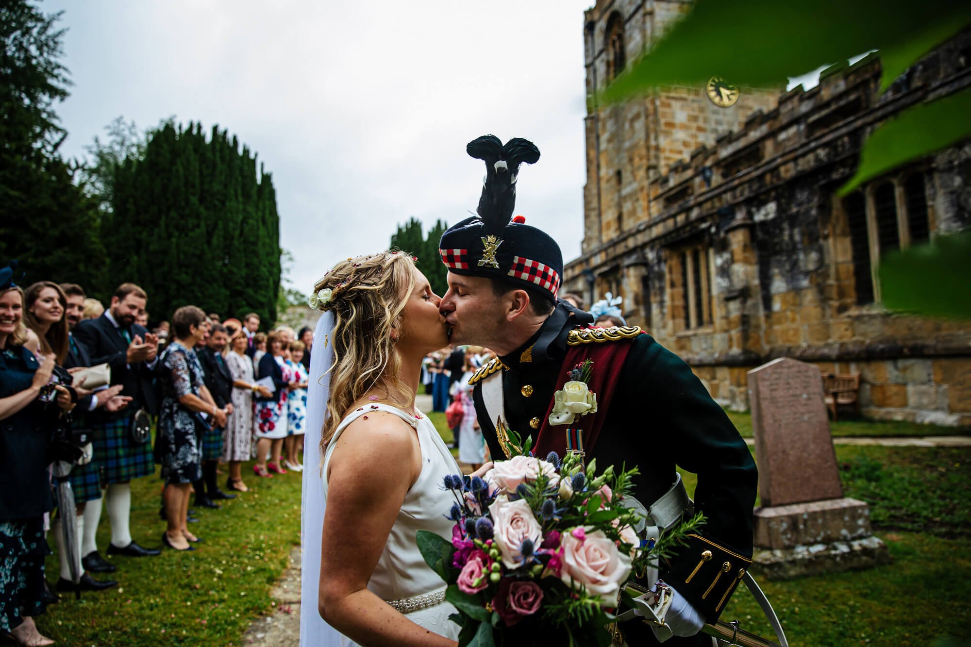 Newlyweds kiss as man and wife for the first time