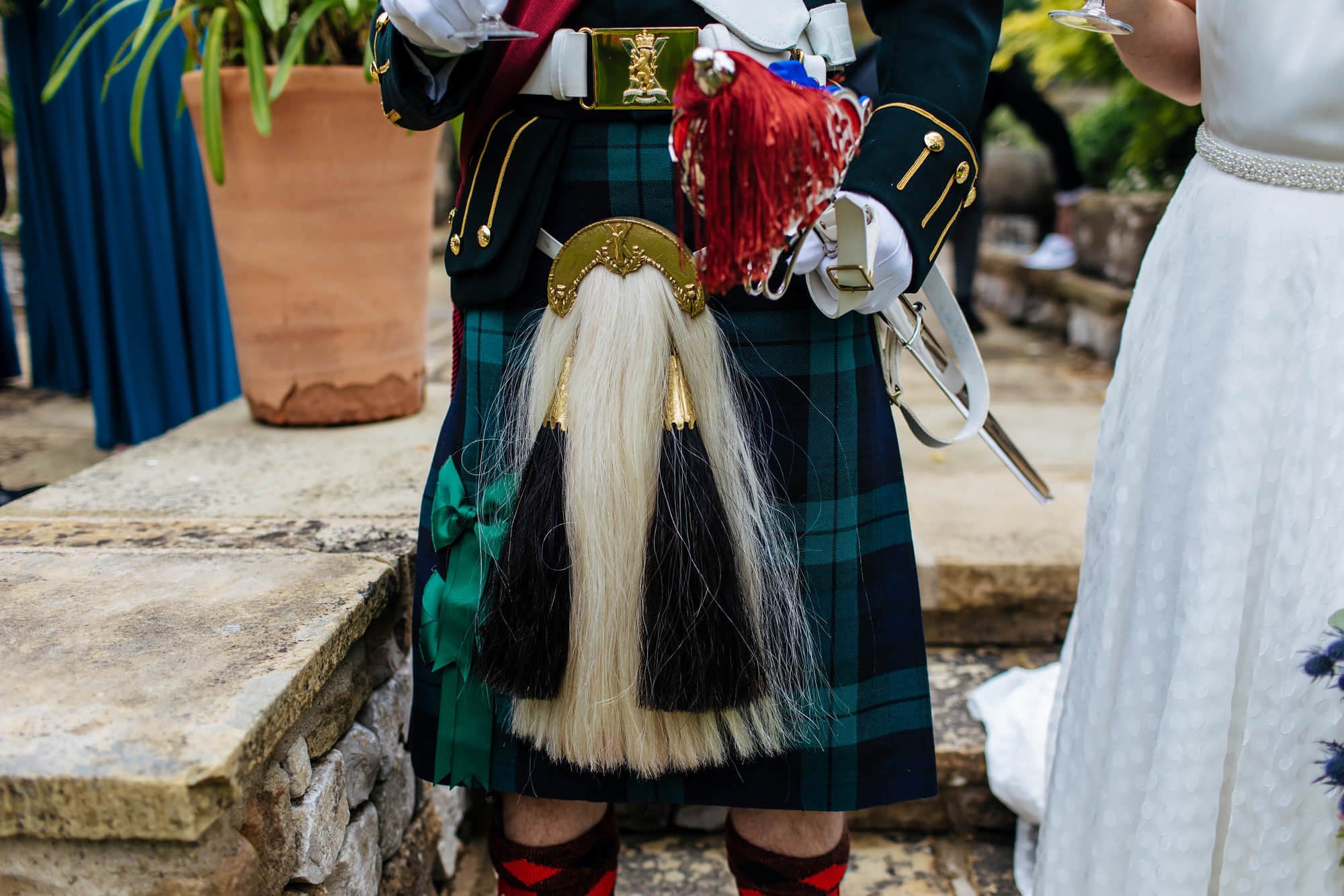 A close up of the groom's military sporran