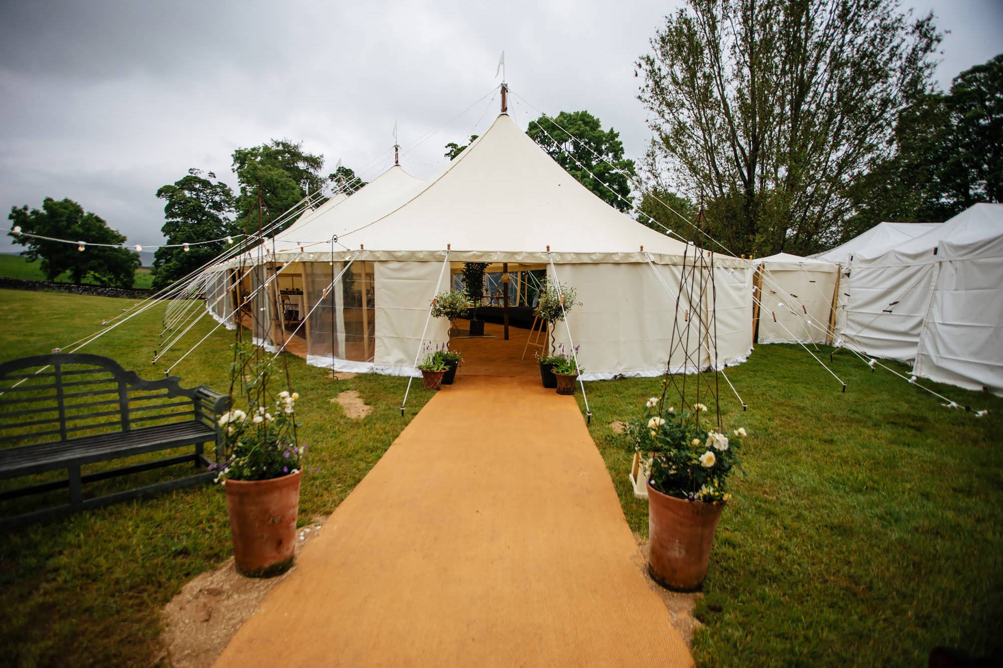 A wedding marquee entrance in Yorkshire