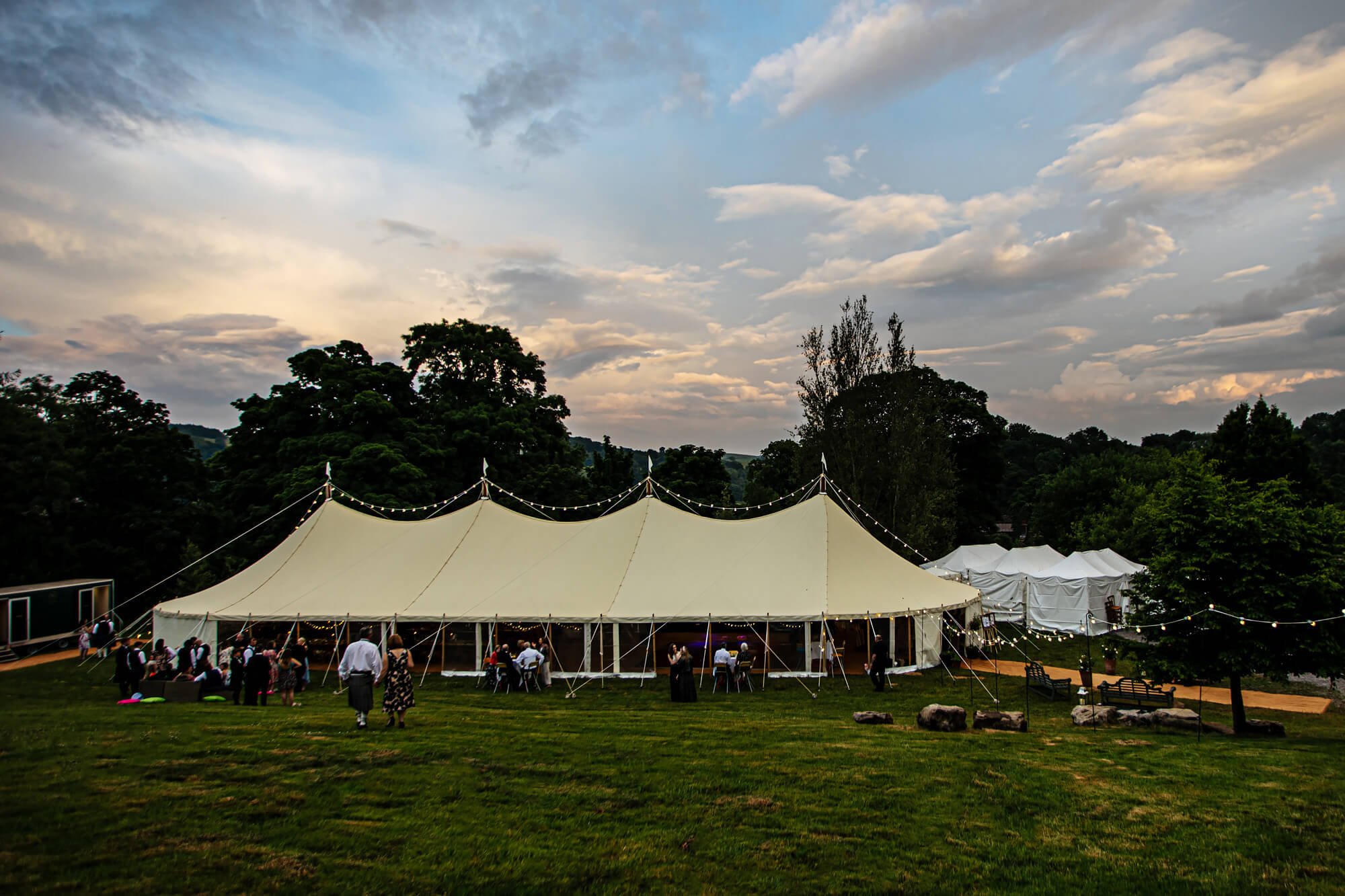 Sunset over the marquee at a Yorkshire Malhamdale wedding