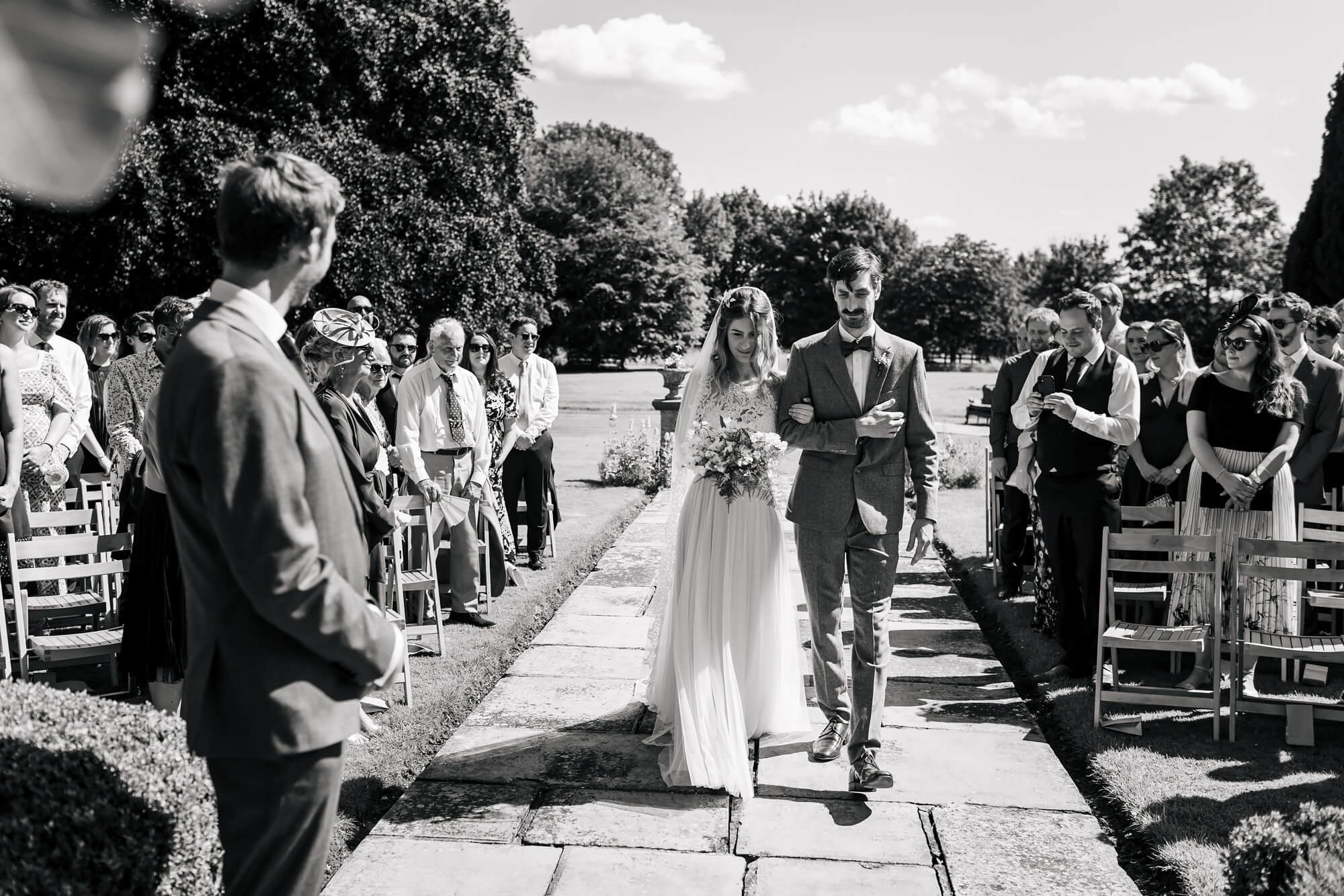 Groom sees his bride for the first time at a Yorkshire wedding