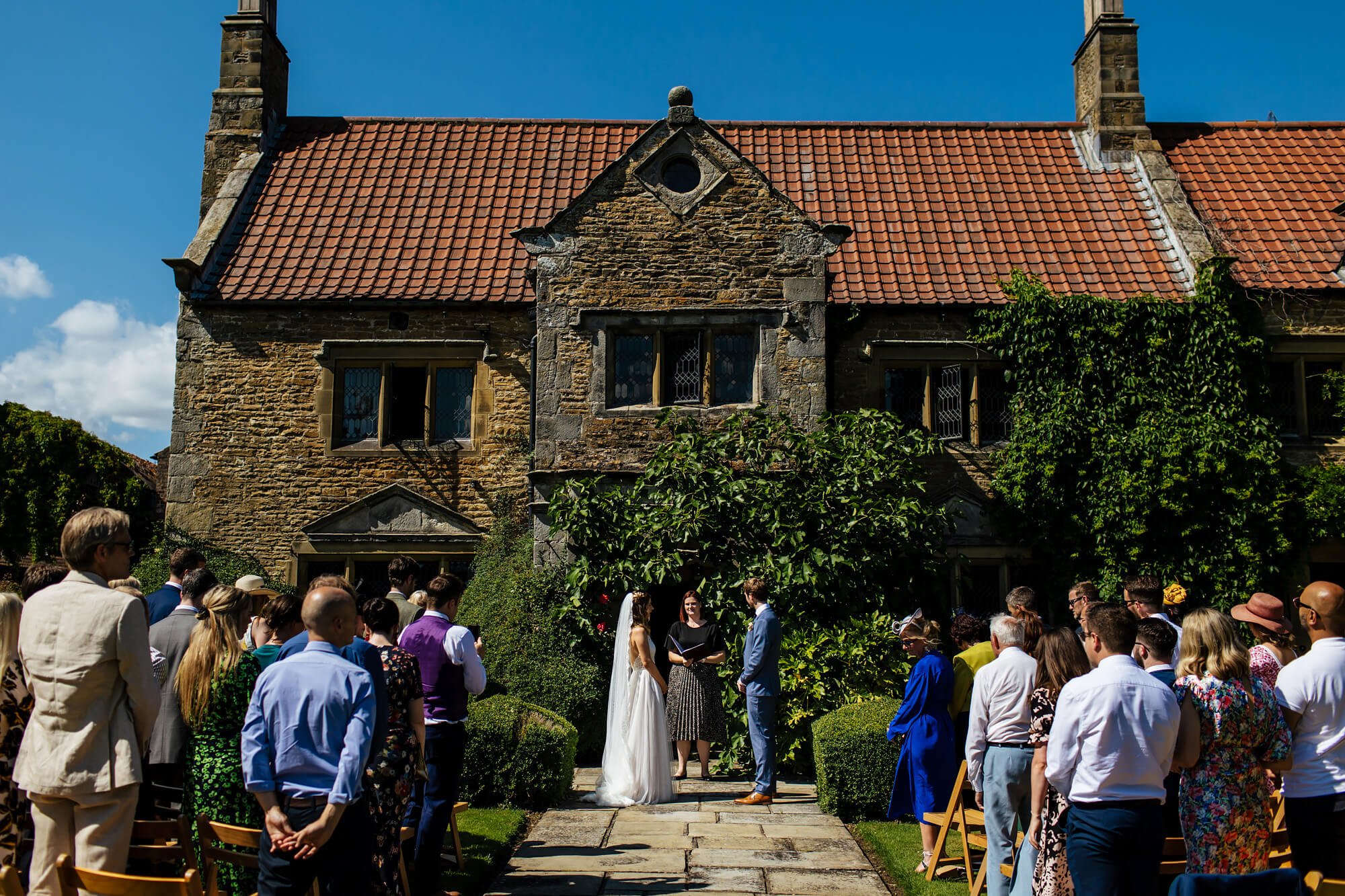 Outdoor wedding ceremony at Crayke Manor