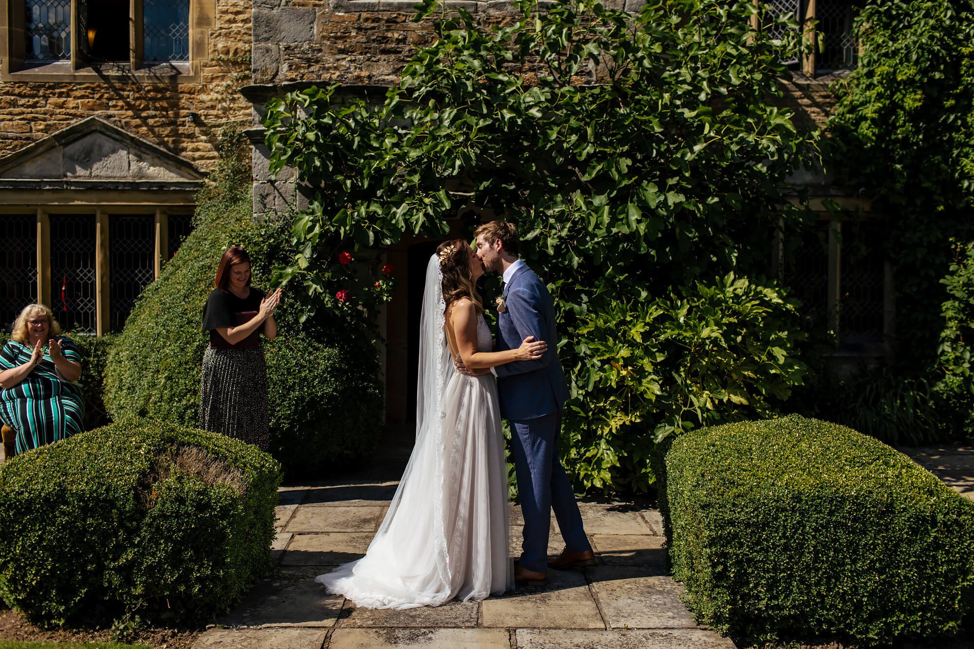 The first kiss at a Crayke Manor wedding