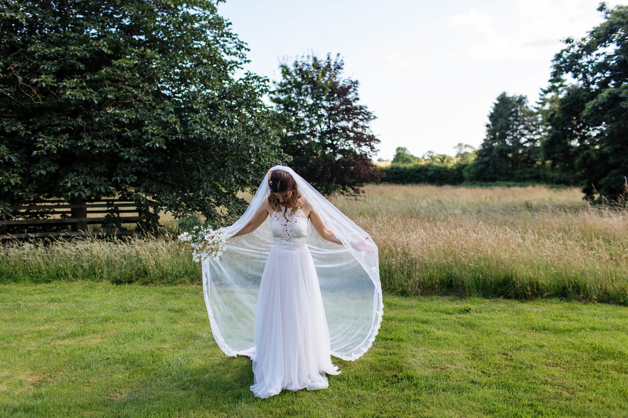 A bride in her stunning wedding dress in Yorkshire