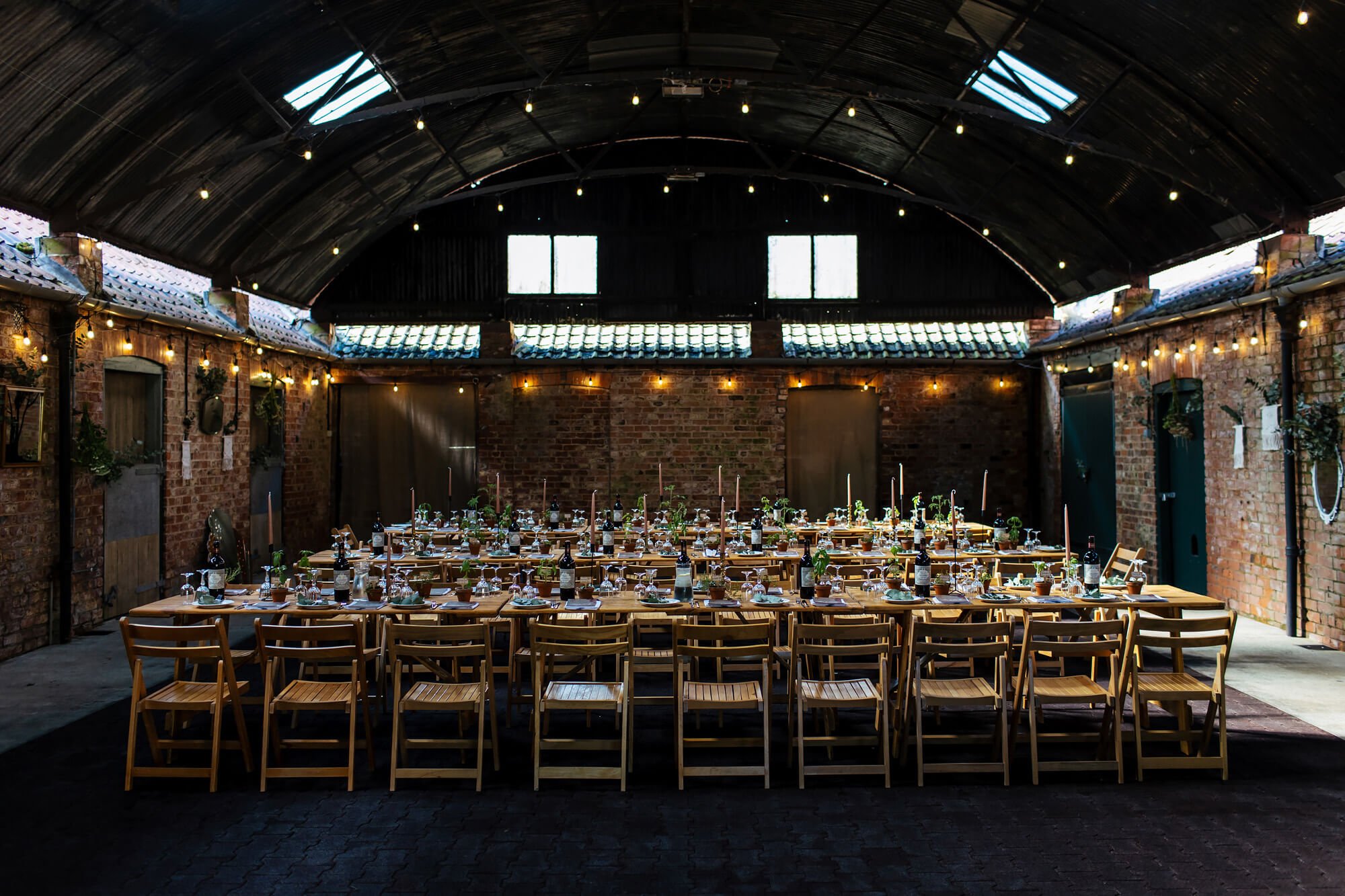 The barns ready for a Crayke Manor wedding feast