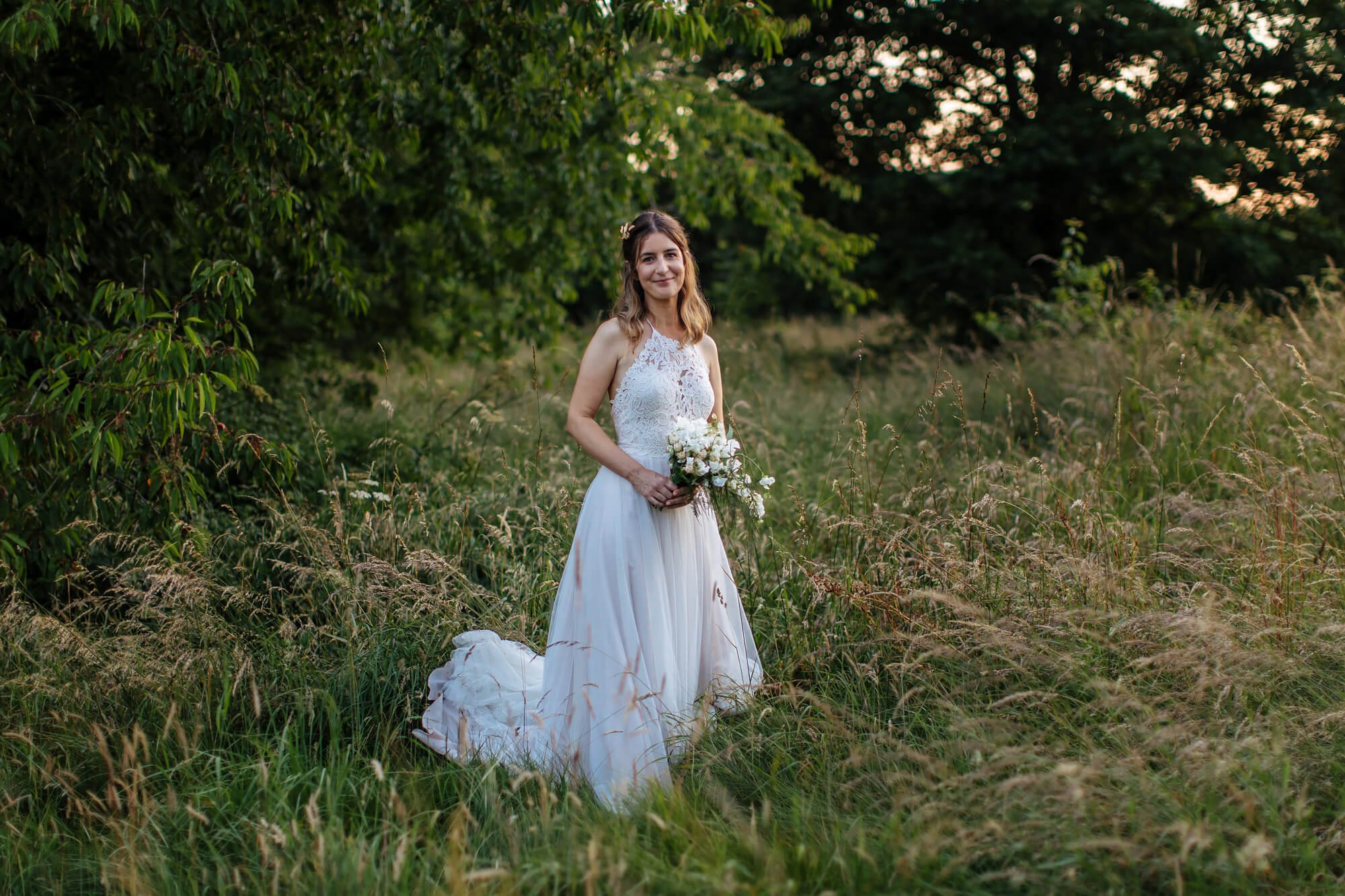 Bride portrait in the field at Crayke Manor