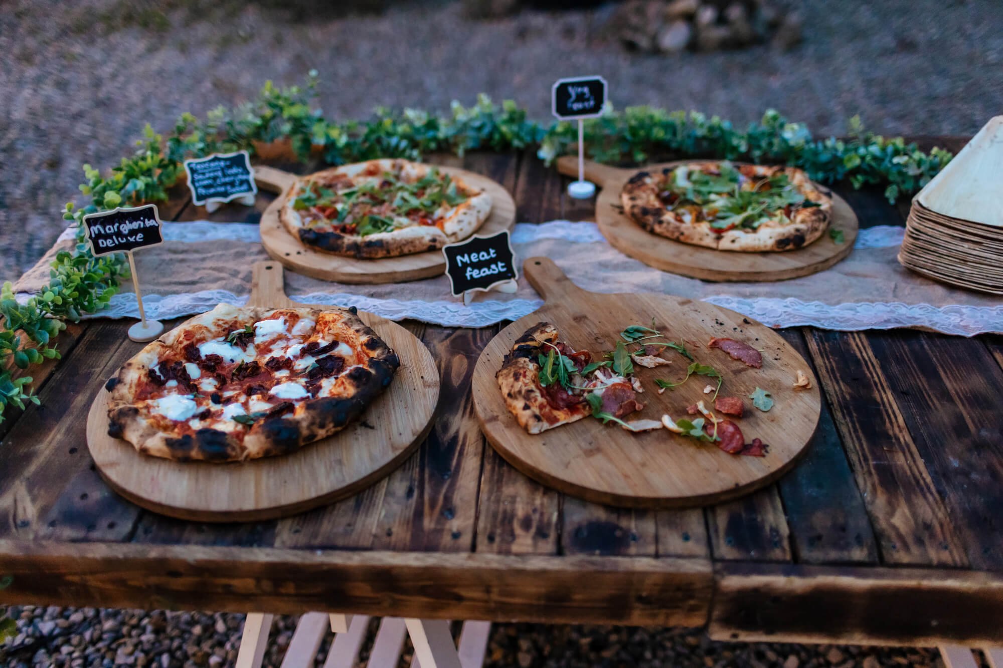 Evening pizza buffet at a Yorkshire wedding